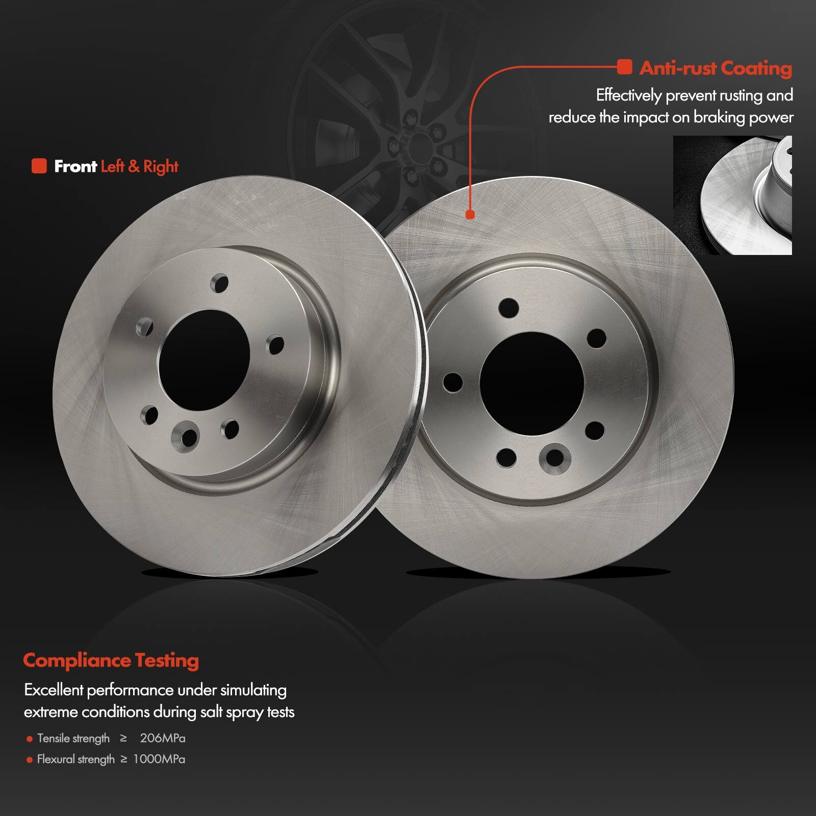 2Pcs 317 mm Front LH & RH Disc Brake Rotors for Land Rover LR3 2005-2009 V6 4.0L