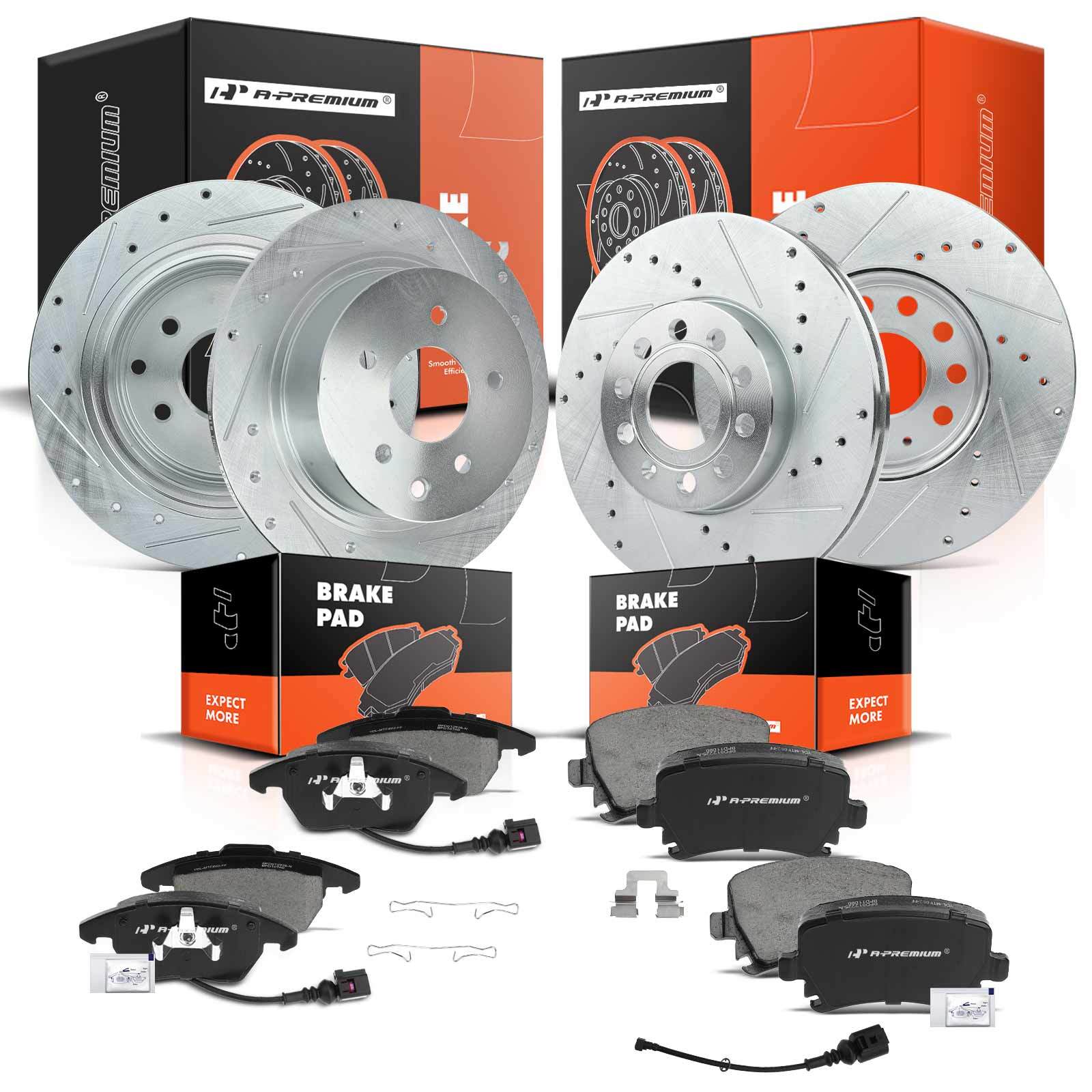 Drilled Brake Rotors & Ceramic Brake Pads Front & Rear for Volkswagen Golf Jetta
