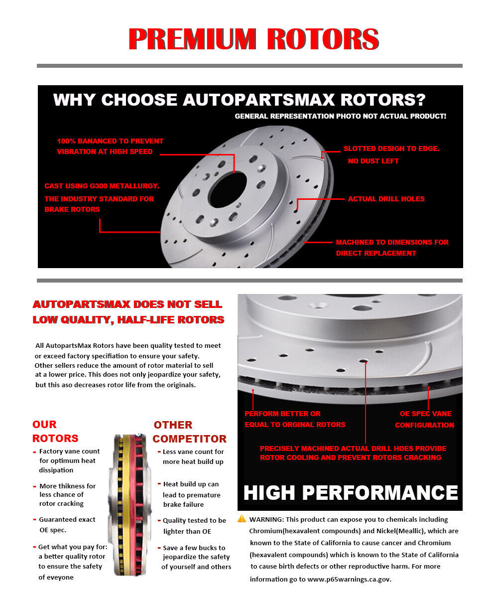Front Drilled Brake Disc Rotors Pads Brakes for Chevy Malibu G6 HHR Saturn Aura