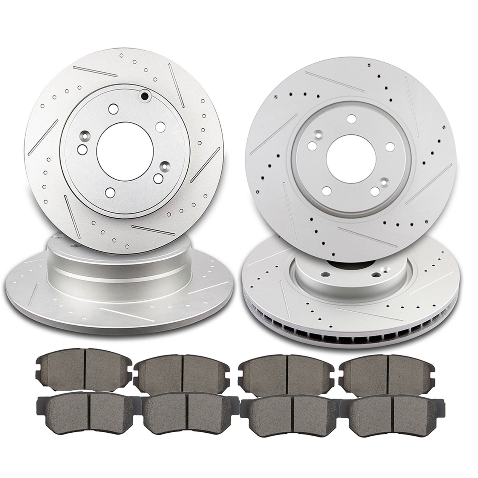 Front Rear Drilled Slotted Rotors + Pads For 2006 07 2008 For Hyundai For Sonata