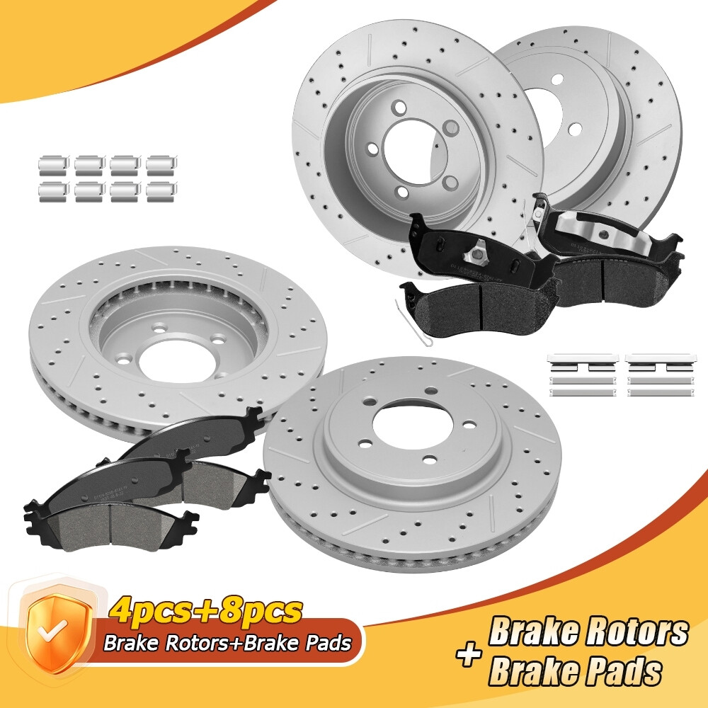 Front+Rear Drilled Rotors Brake Pads Kit For 2006-2010 Ford Explorer Mountaineer