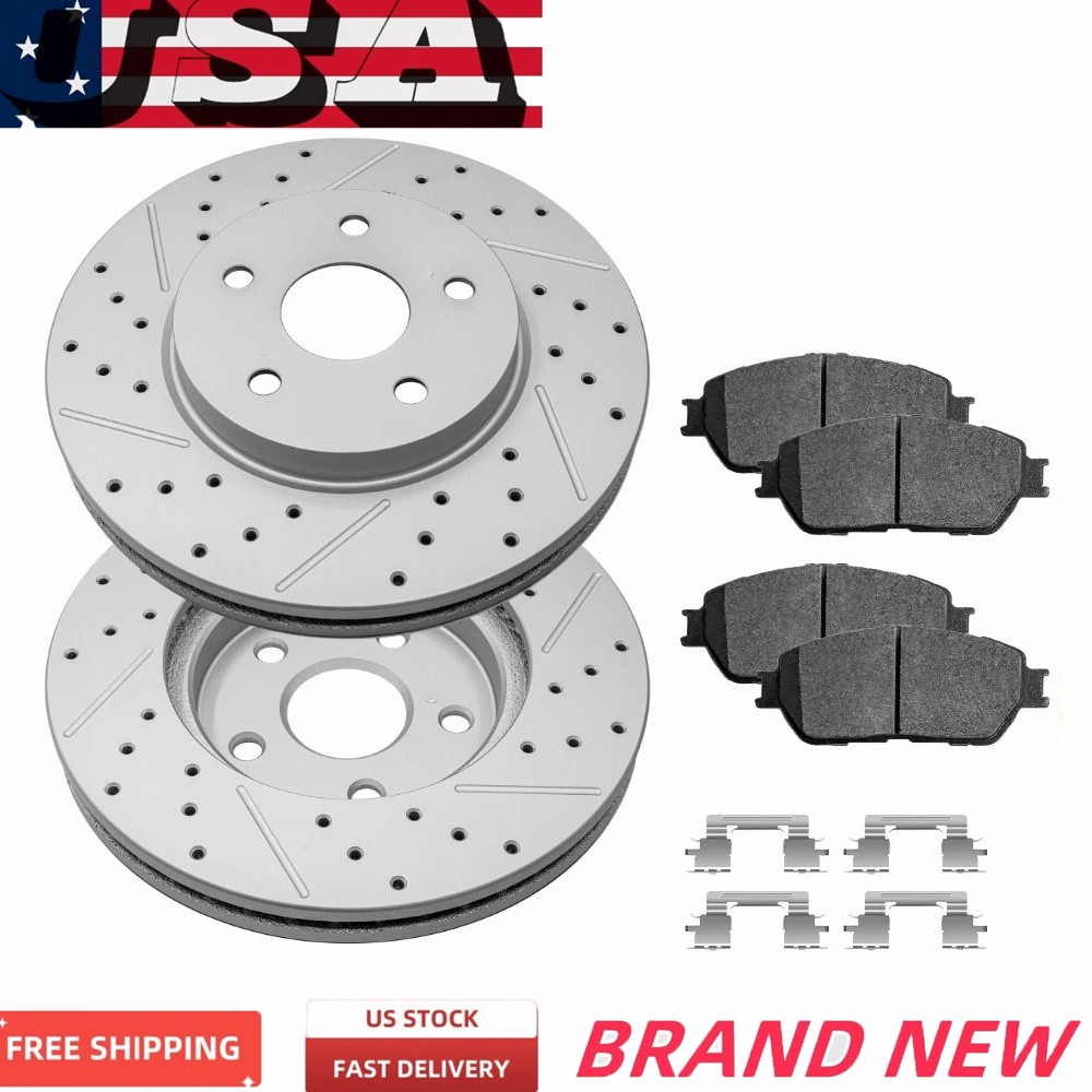 Front Drilled Rotors + Brake Pads for Jeep Patriot Compass Caliber Dodge Avenger