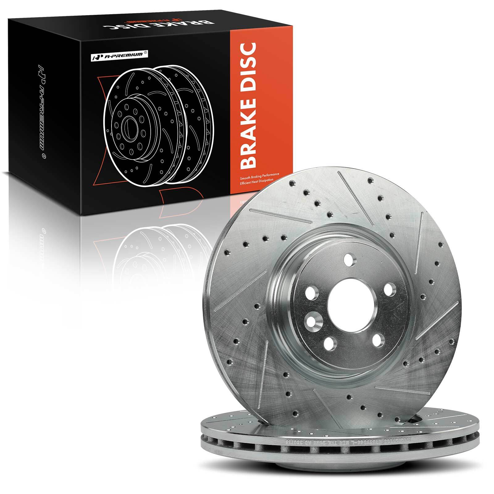A-Premium 2x Front Drilled Brake Rotor for Volvo S60 2012-2018 S80 V60 V70 XC70