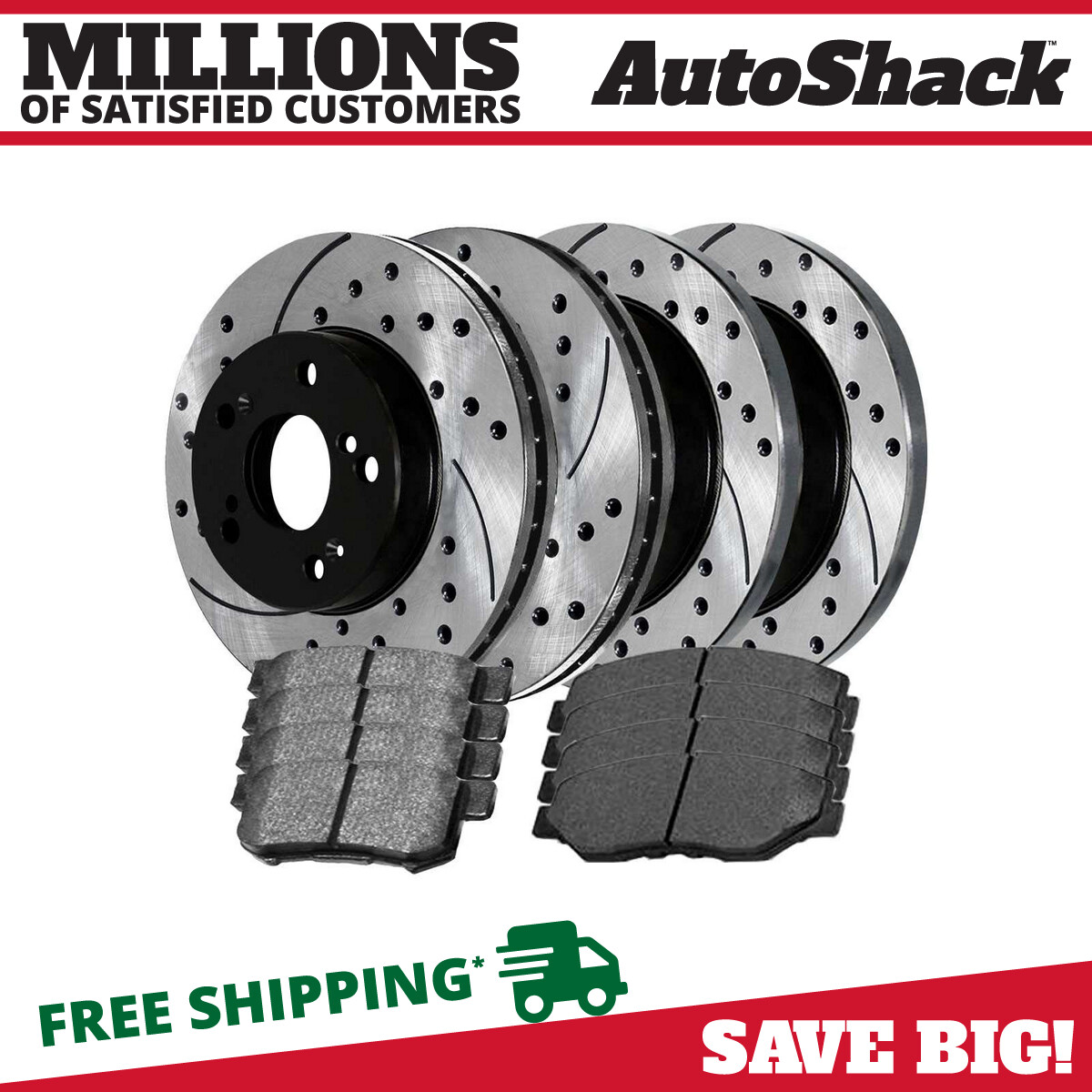 Front & Rear Drilled Slotted Brake Rotors Black & Pads for Honda Element 2.4L