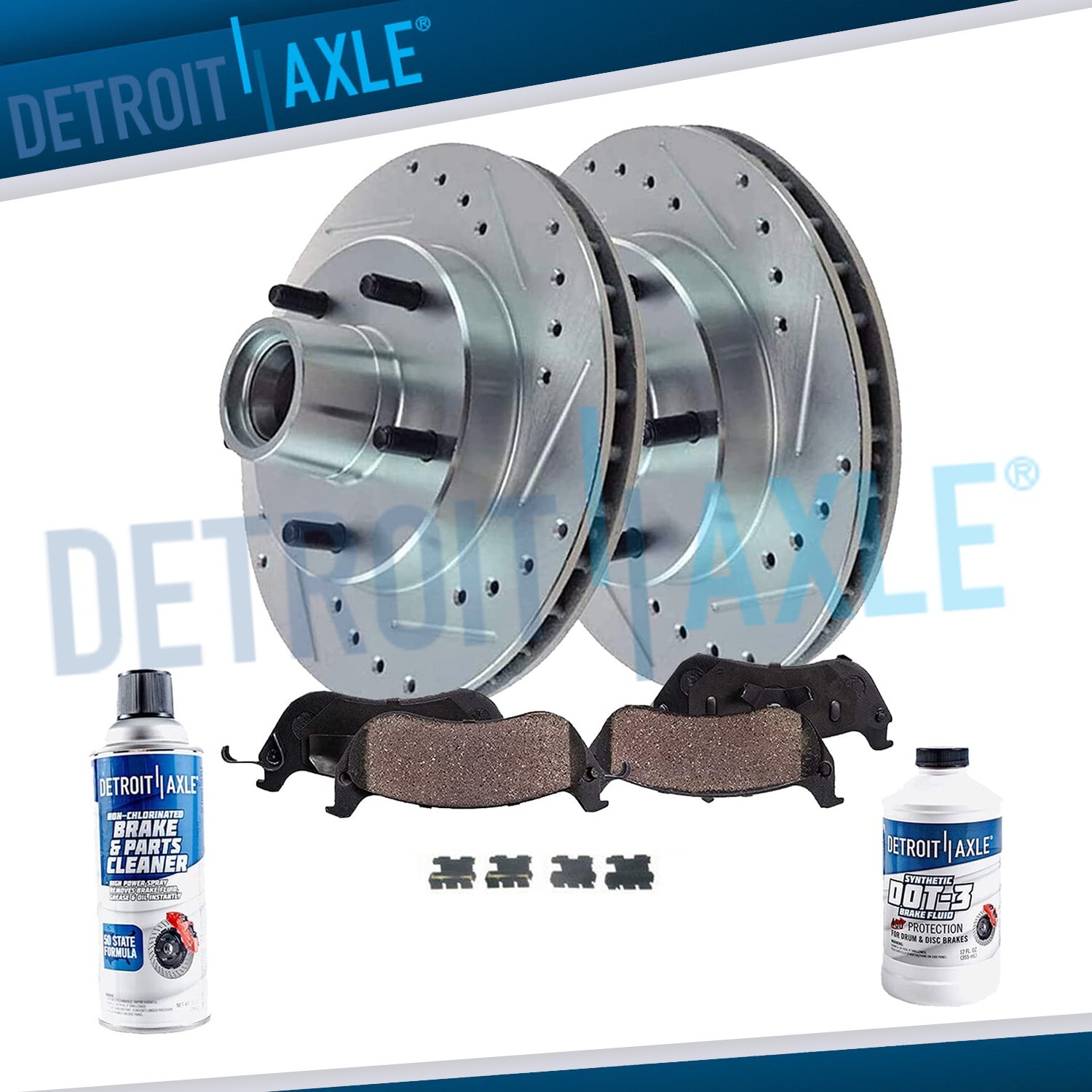 2WD FRONT Drilled Brake Rotors + Brake Pads for 1994-1996 Ford F-150 2-Wheel ABS