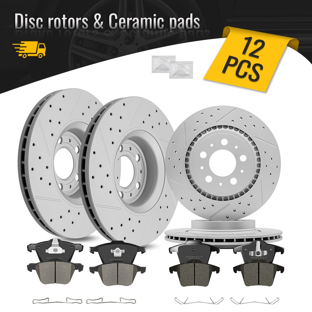 Front and Rear Brake Rotors Ceramic Pads for 2003-2012 2013 2014 Volvo XC90