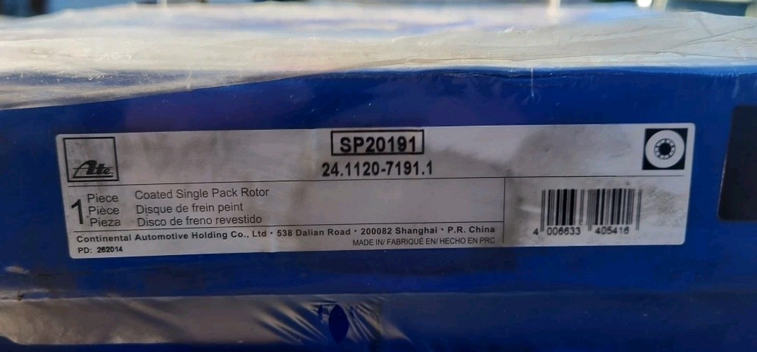 Ate Brake Products SP20191 Ate Coated Single Pack Rear Disc Brake Rotor for BMW