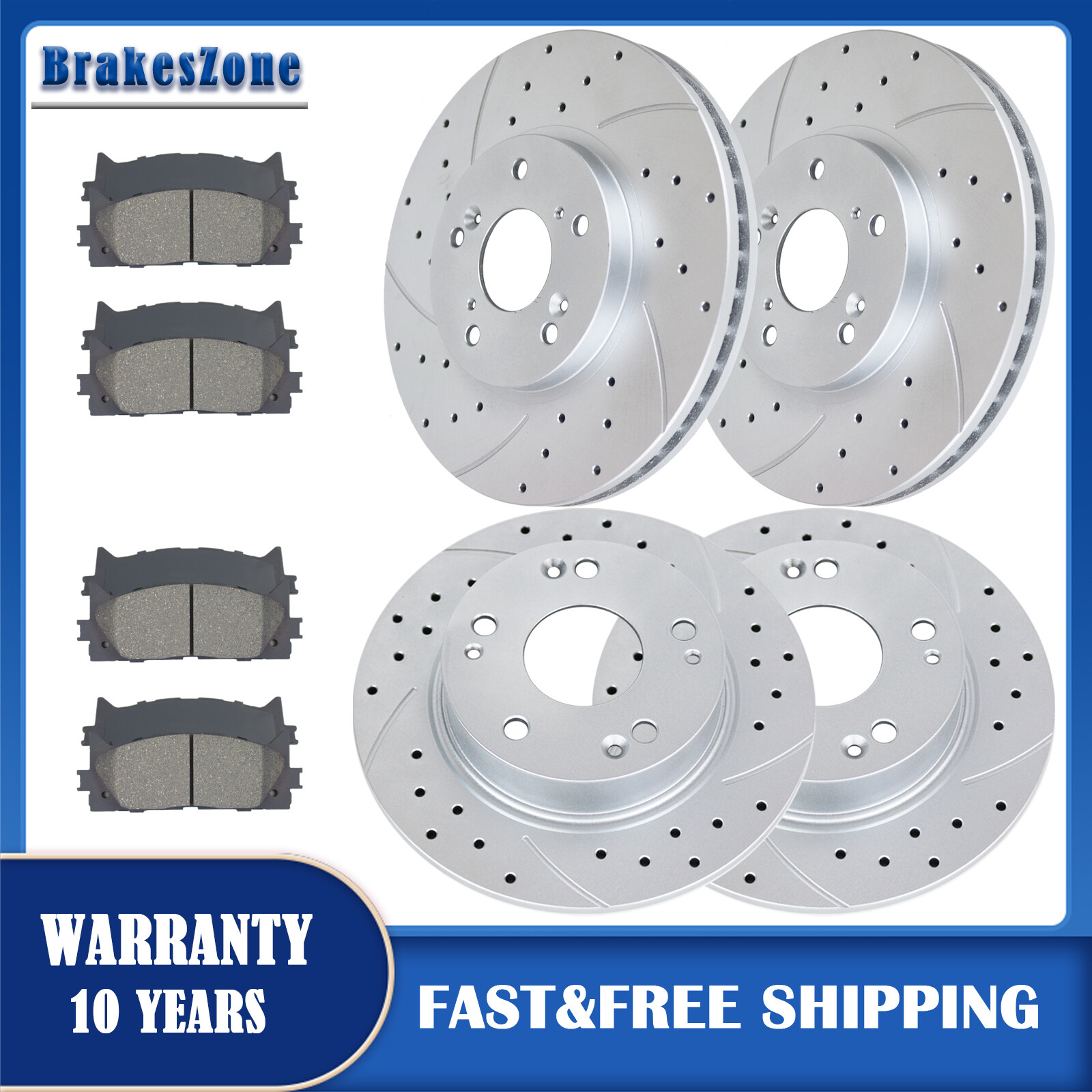 ​282mm Front 260mm Rear Brake Rotors and Pads for Honda Accord 4-Cylinder Brakes