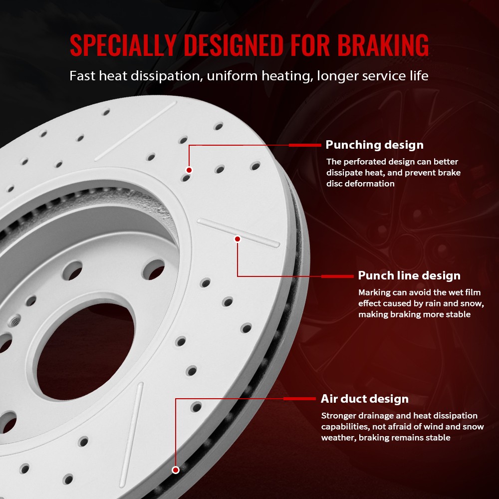 Front Drilled Brake Rotors & Ceramic Pads Set for 2009-17 Nissan Maxima V6 3.5L