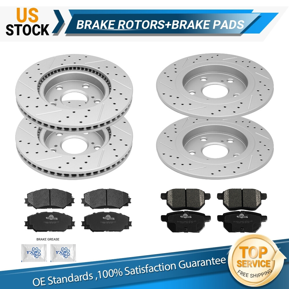 Front + Rear Drilled Slotted Rotors Ceramic Brake Pads for 2008 – 2015 Scion XB