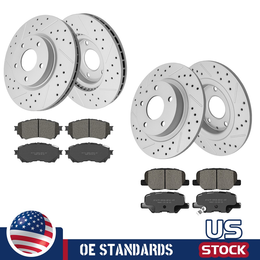 For 2014 2015 Mazda 6 Front Rear Drilled Disc Rotors Ceramic Brake Pads