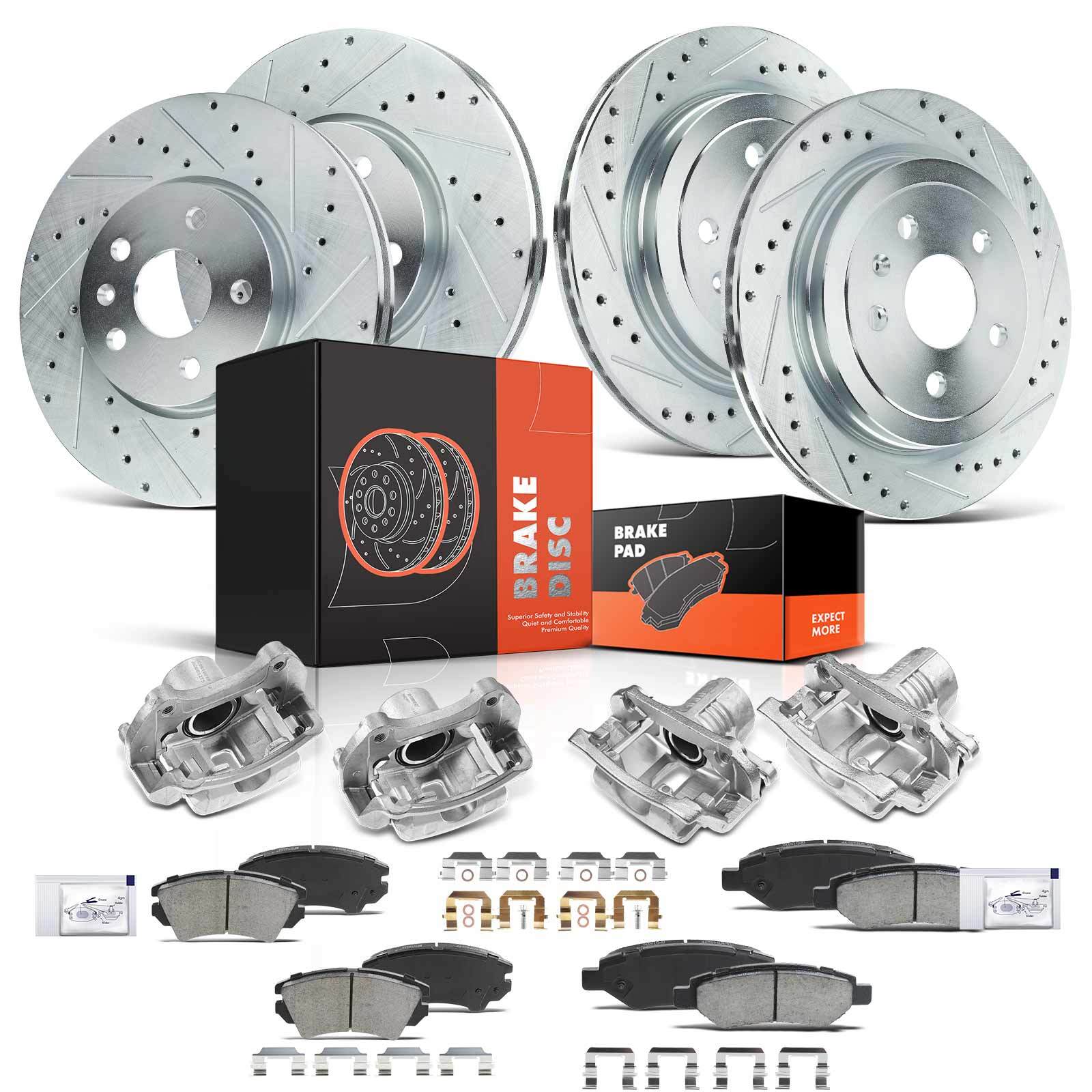 Front & Rear Drilled Brake Rotor & Pads + Brake Calipers for Chevy Camaro 3.6L