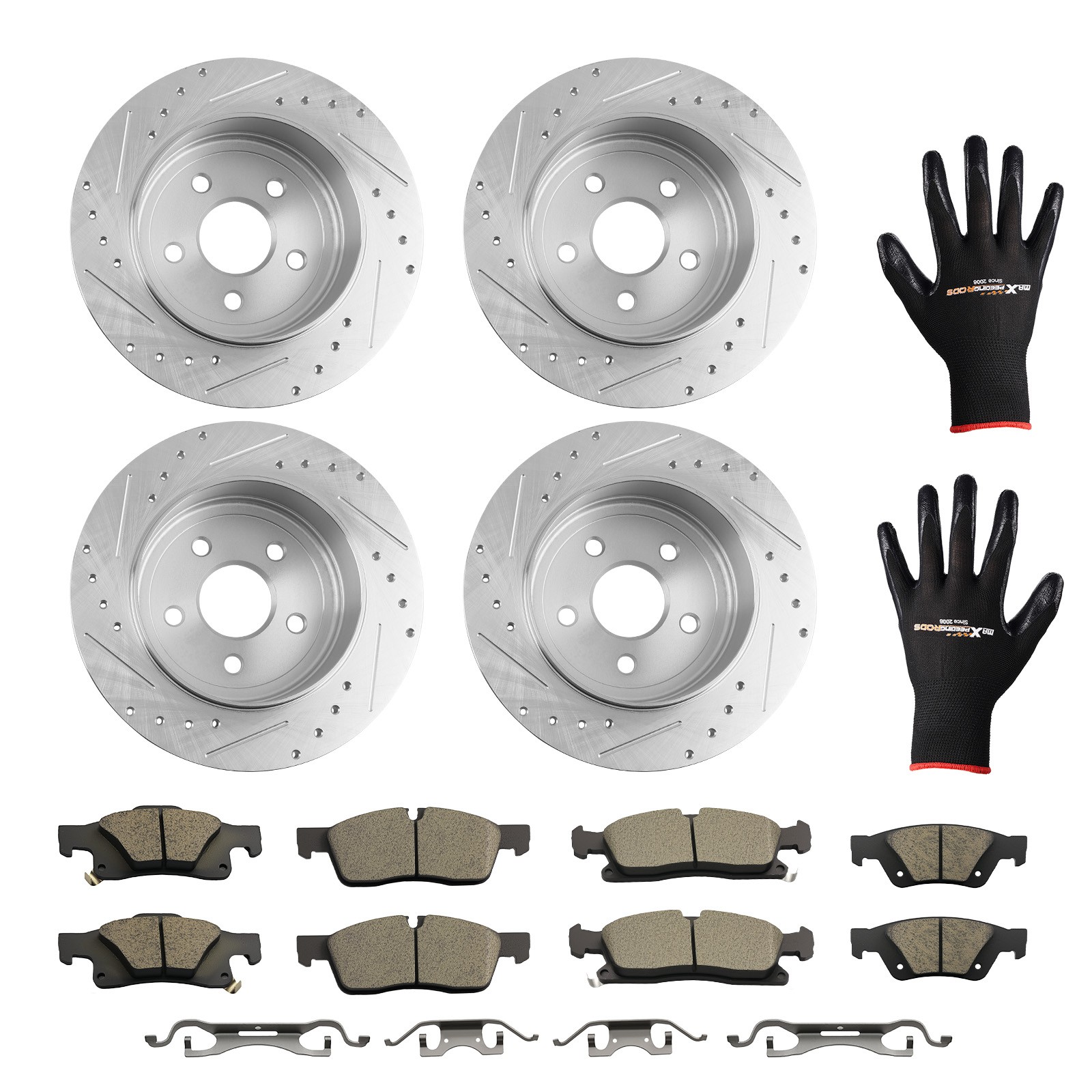 Front Rear Brake Rotors+Ceramic Brake Pads Kit for Jeep Grand Cherokee 2011-2018
