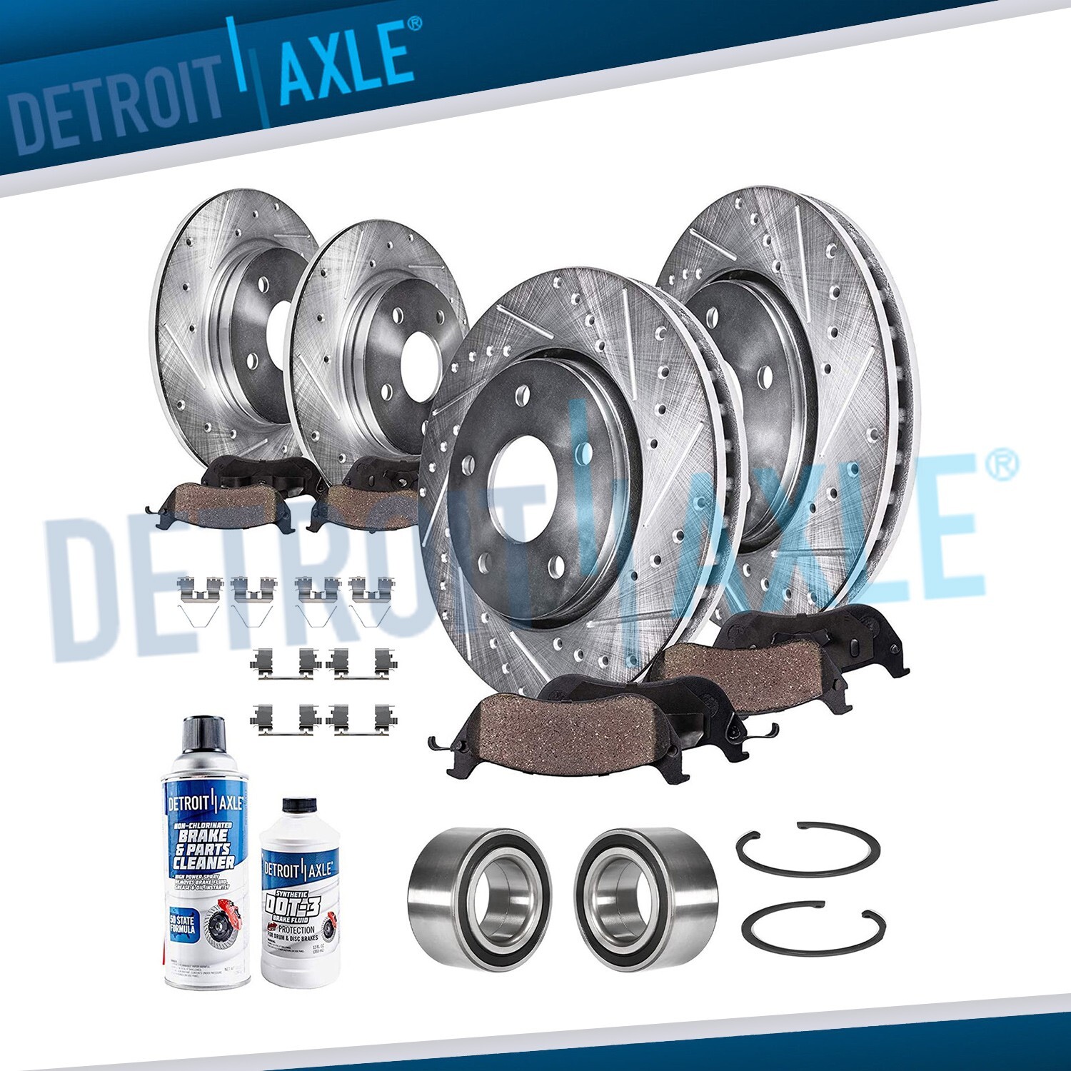 Front Rear Drilled Slotted Rotors Brake Pads Wheel Bearings Kit for Honda Accord