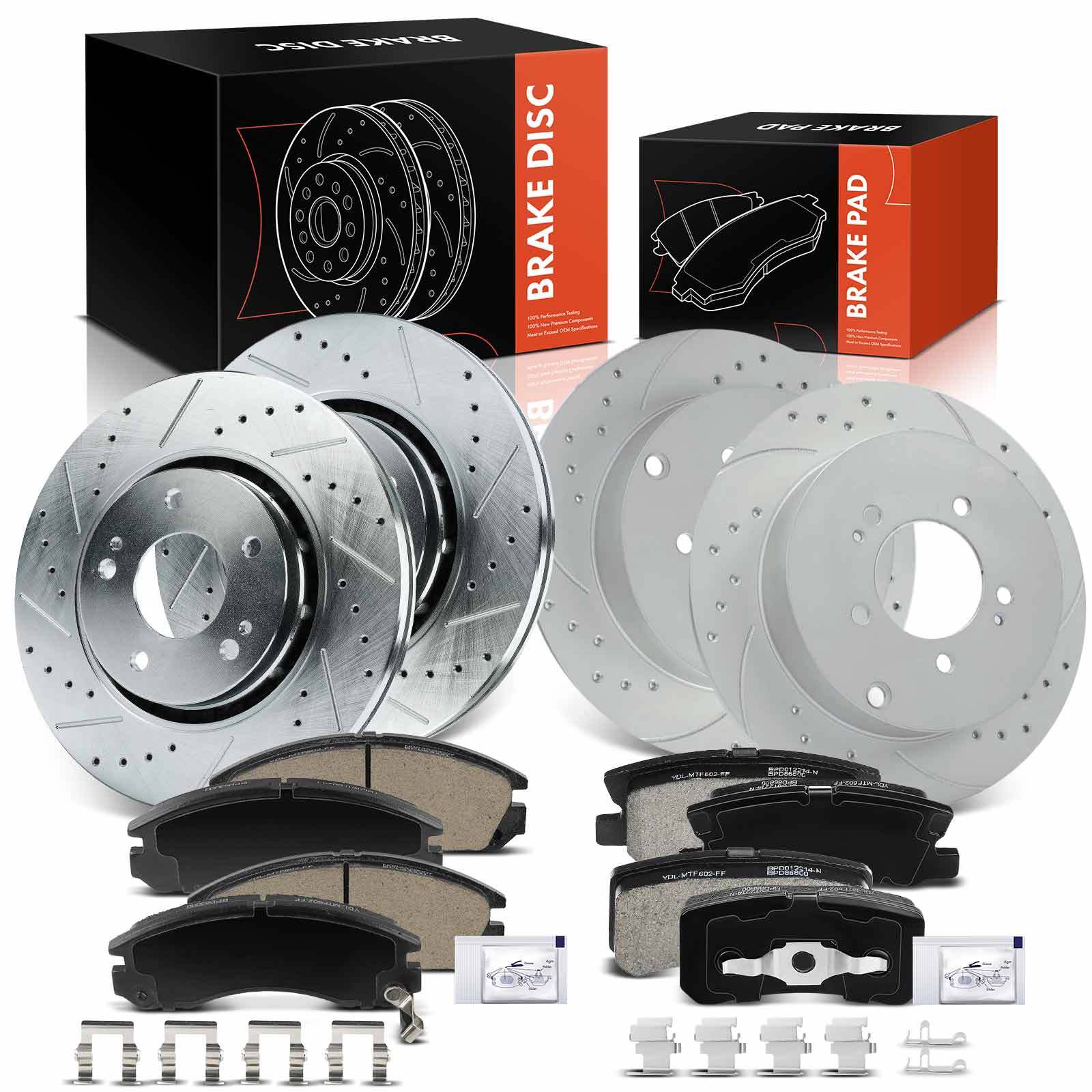 12x Front & Rear Drilled Brake Rotors & Brake Pads for Mitsubishi Lancer 09-15