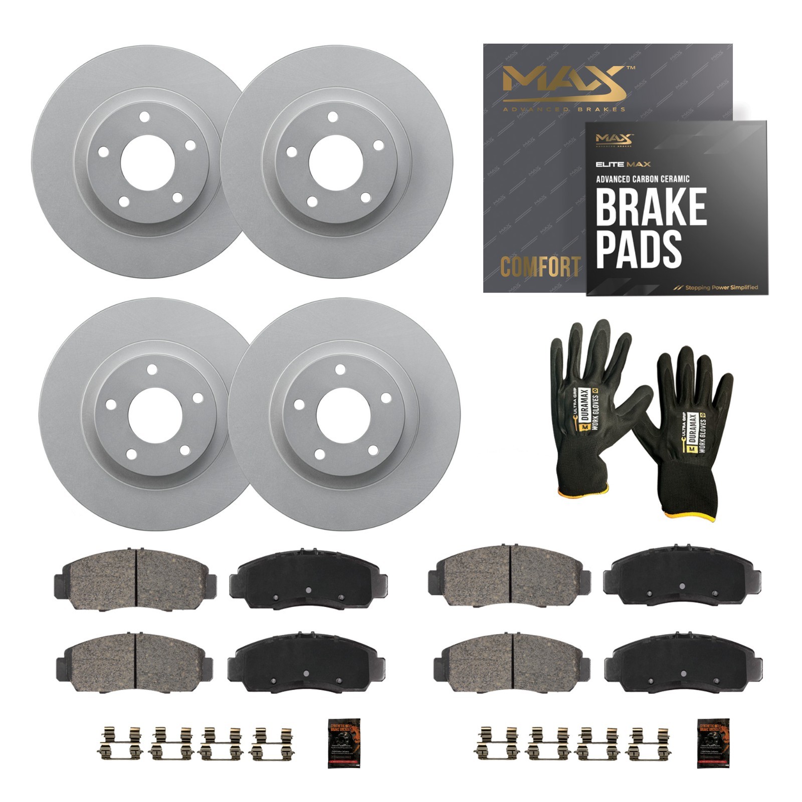 Front & Rear Geomet Brake Rotors + Pads for Buick LaCrosse Chevy Equinox