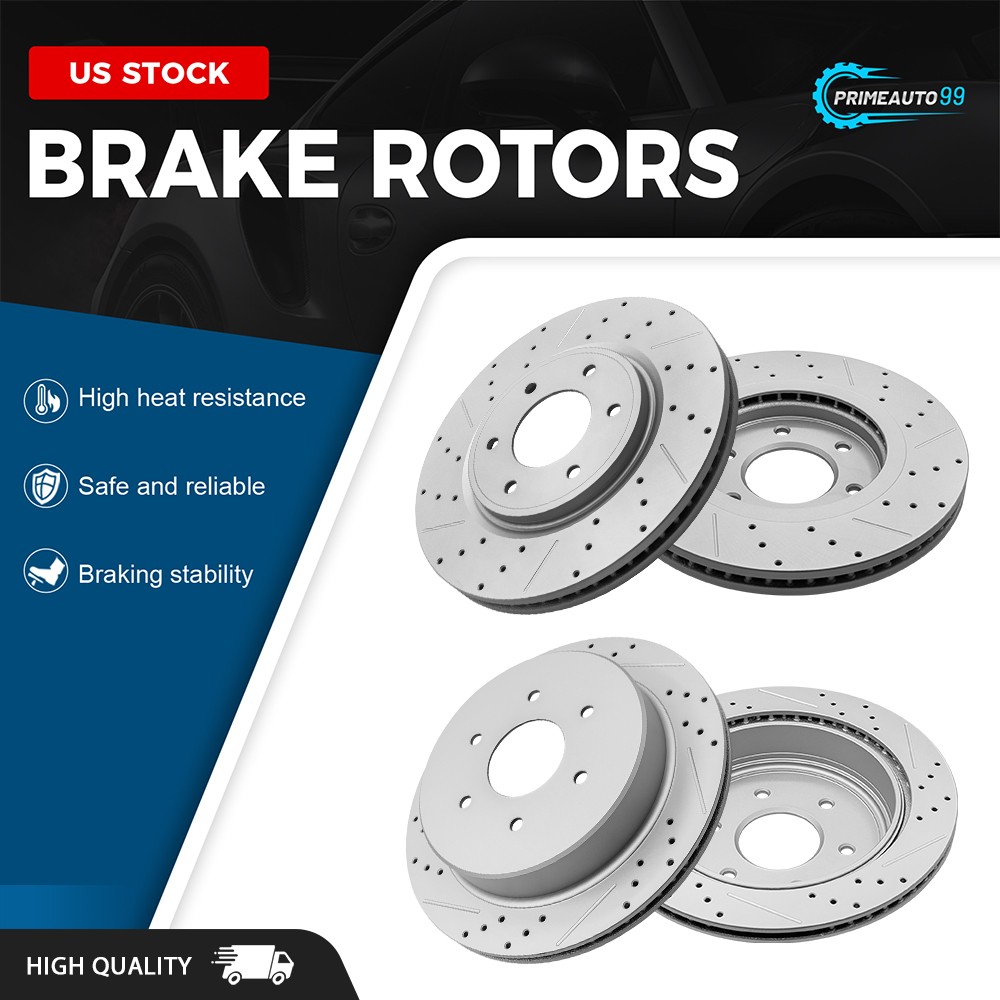 Front & Rear Drilled Disc Brake Rotors for 2017 2018 2019 2020-2023 Nissan Titan