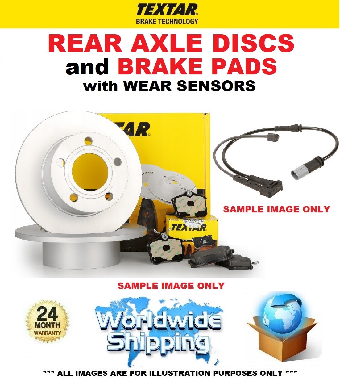 TEXTAR REAR DISCS + PADS + WEAR SENSORS for MERCEDES Estate C350 CDI 2007-2014
