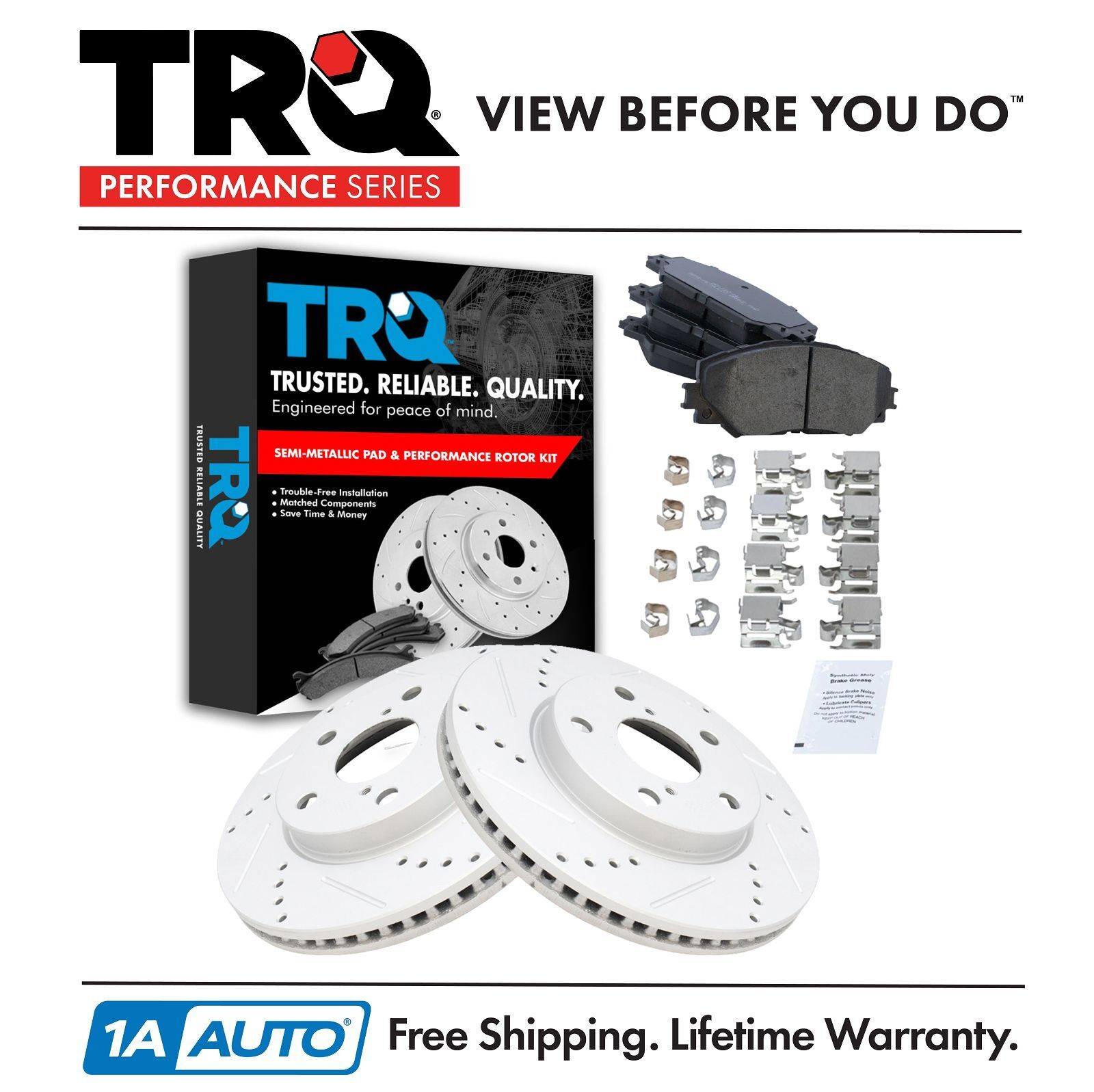TRQ Front Metallic Brake Pad & Performance Drilled Slotted Coated Rotor New