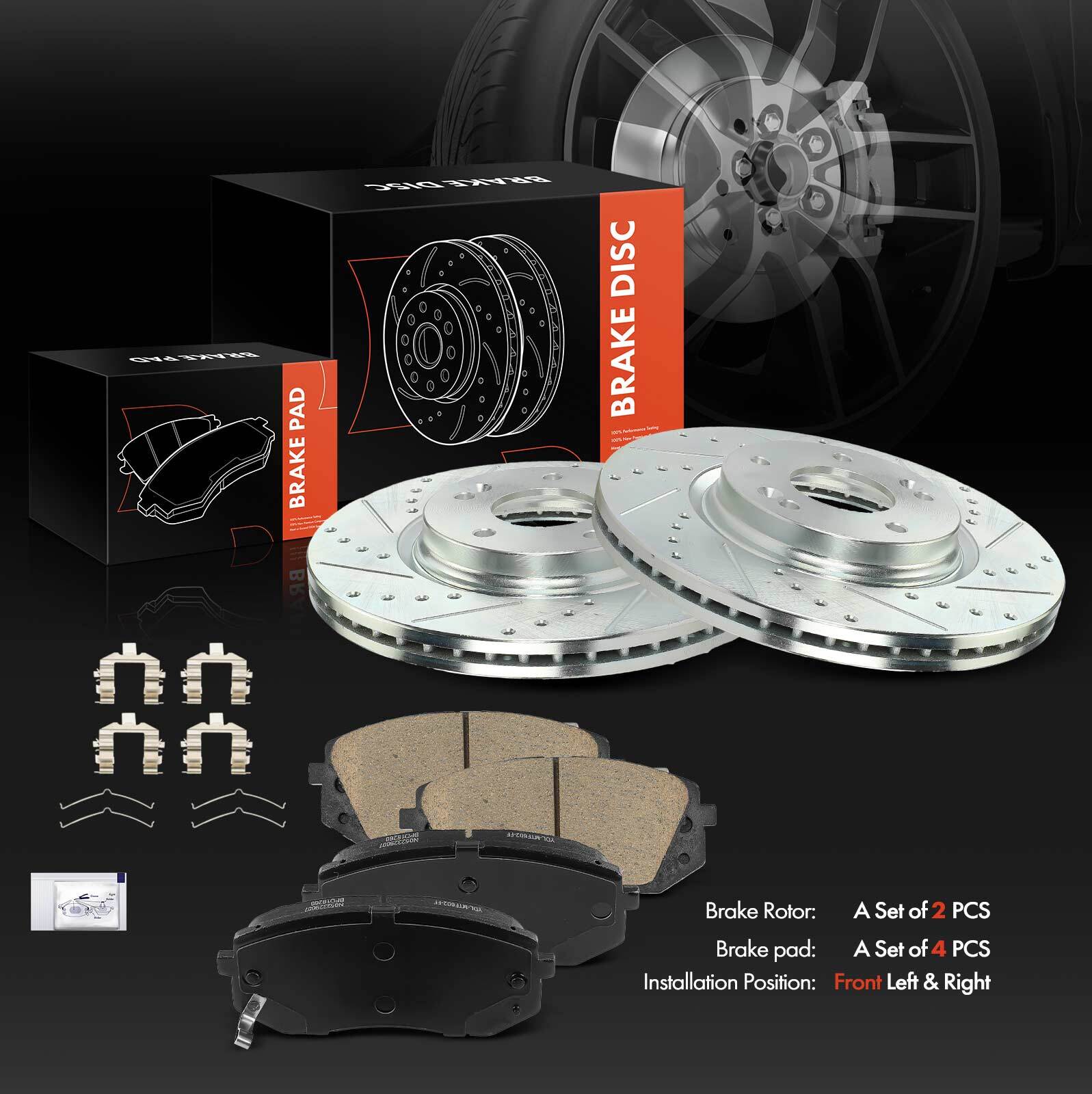 6x Front Drilled Brake Rotors & Brake Pads for Hyundai Sonata 15-19 Kia Optima