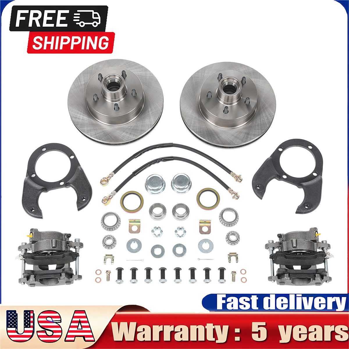 Disc Brake Assembly 5 on 4-1/2 Drilled & Slotted Front Disc Brake Kit 5 on 4.5