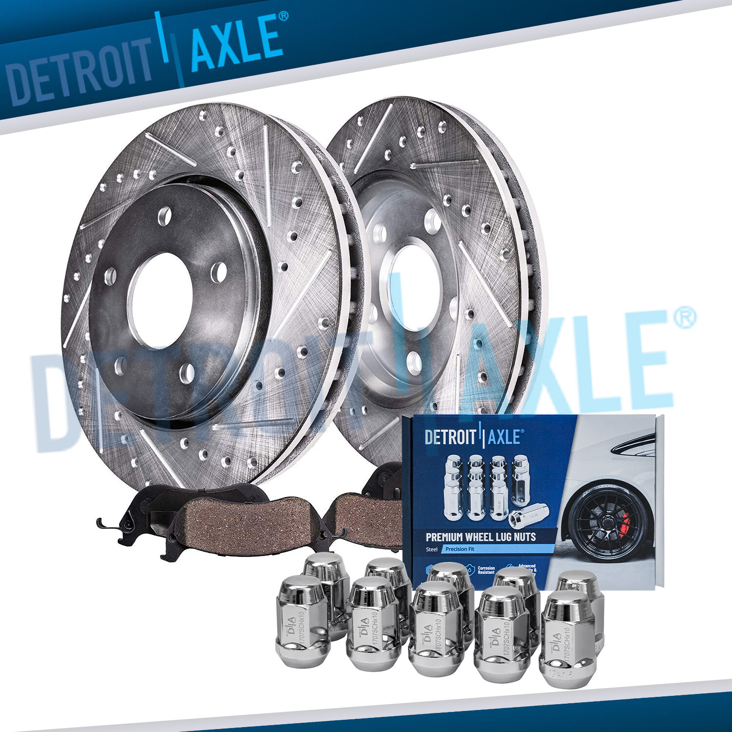 Front Drilled Rotors Brake Pads +10pc Wheel Lug Nuts for Blazer S10 Sonoma Jimmy