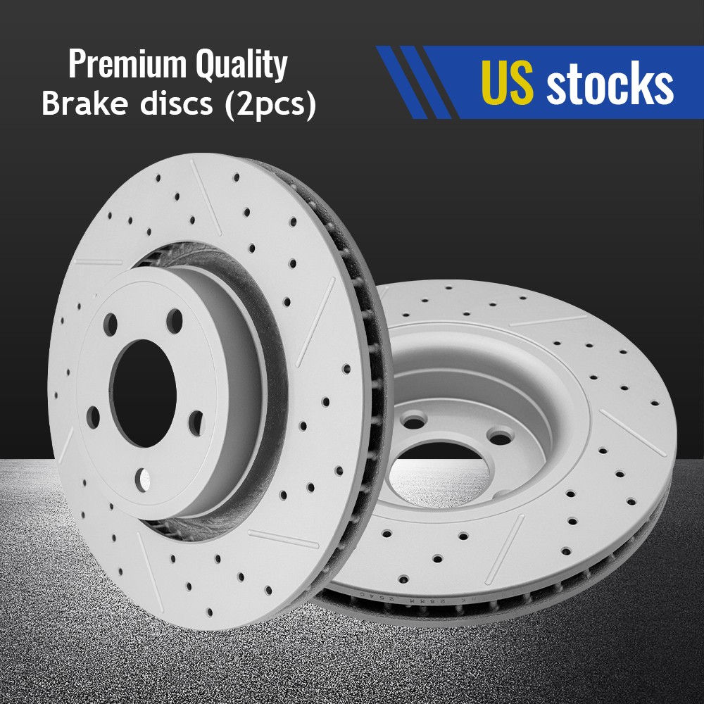 For 2015-2024 Ford Mustang Front Drilled Slotted Disc Brake Rotor Set 12.60 inch
