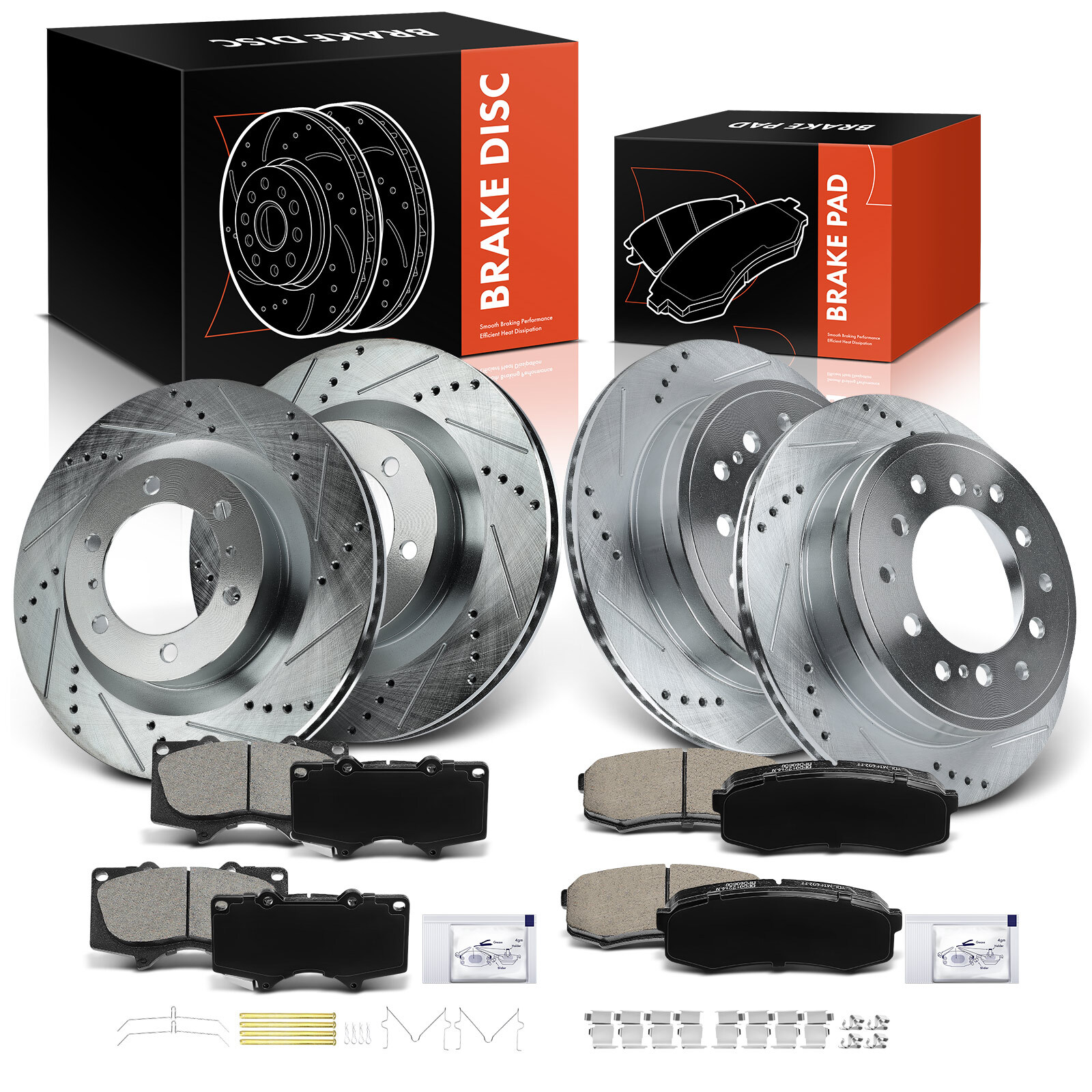 Front & Rear Drilled Brake Rotors & Brake Pads for Toyota 4Runner 10-20 Lexus
