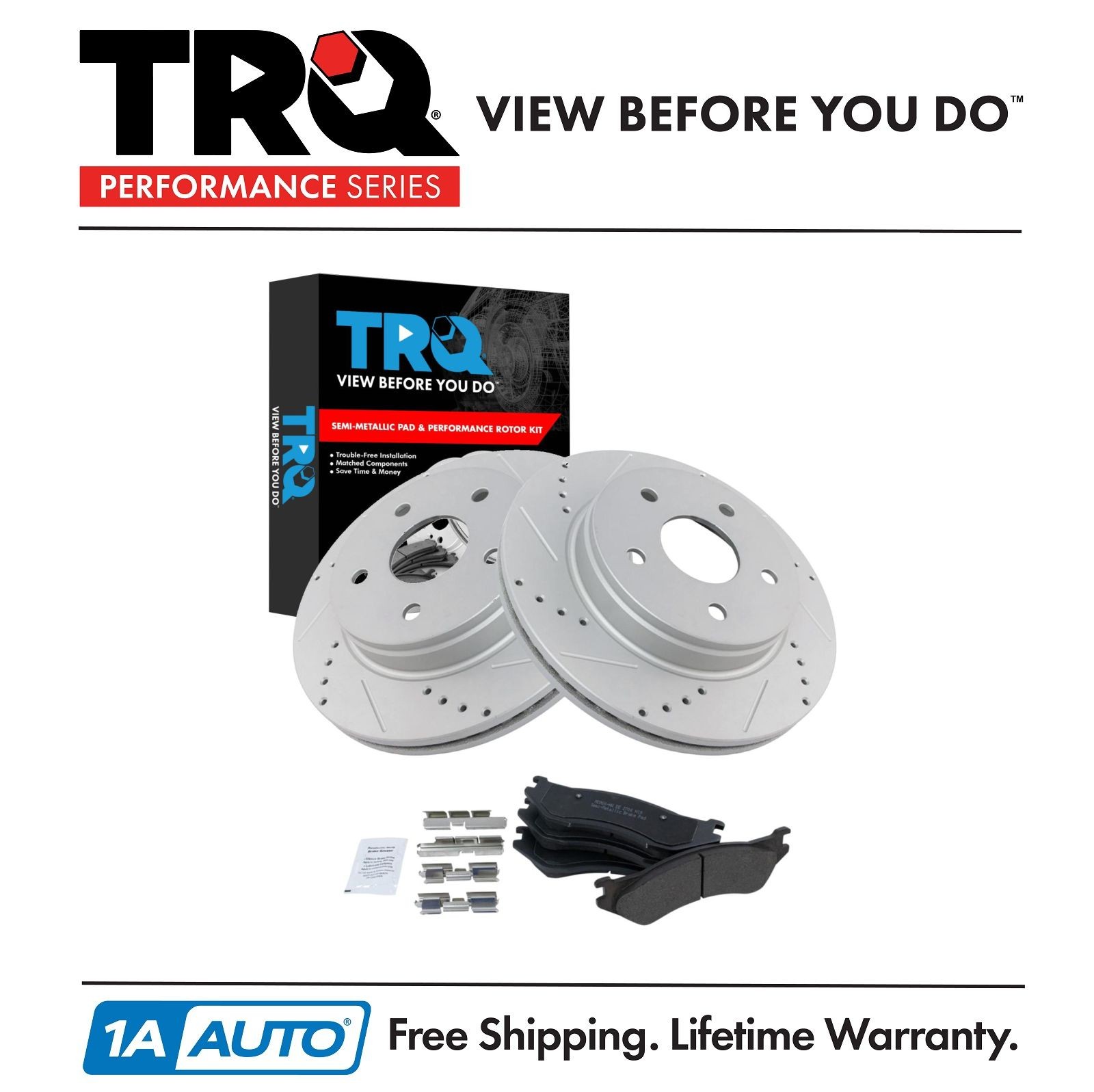 TRQ Performance Drilled & Slotted Disc Brake Rotor & Pad Front Set New