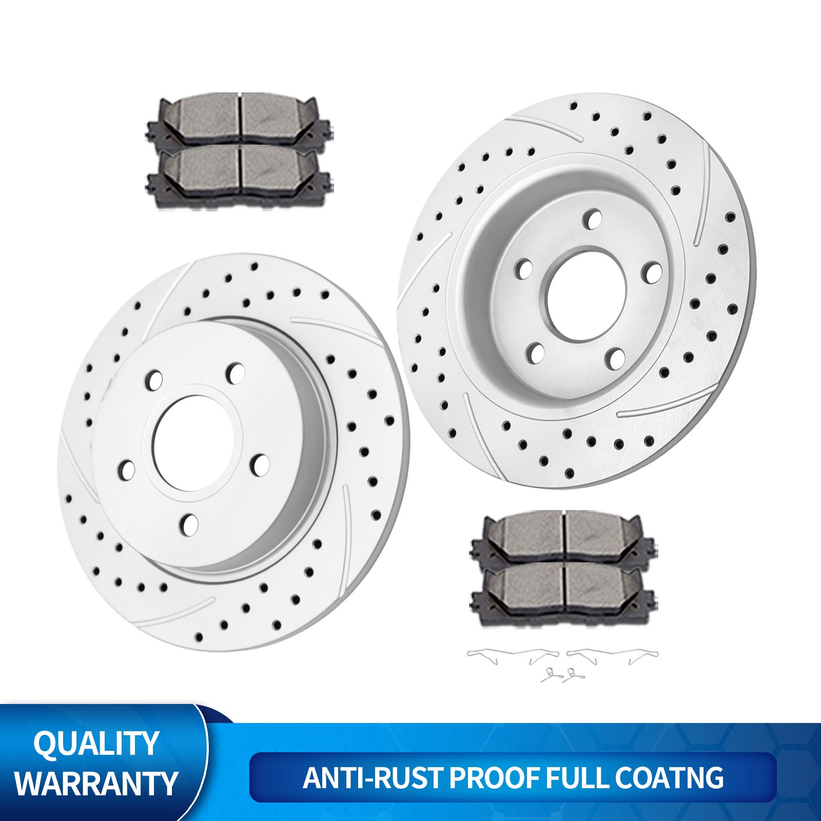 Rear Drilled Slotted Rotors Brakes Pads Brakes Kits Fit for 2012-18 Ford Focus