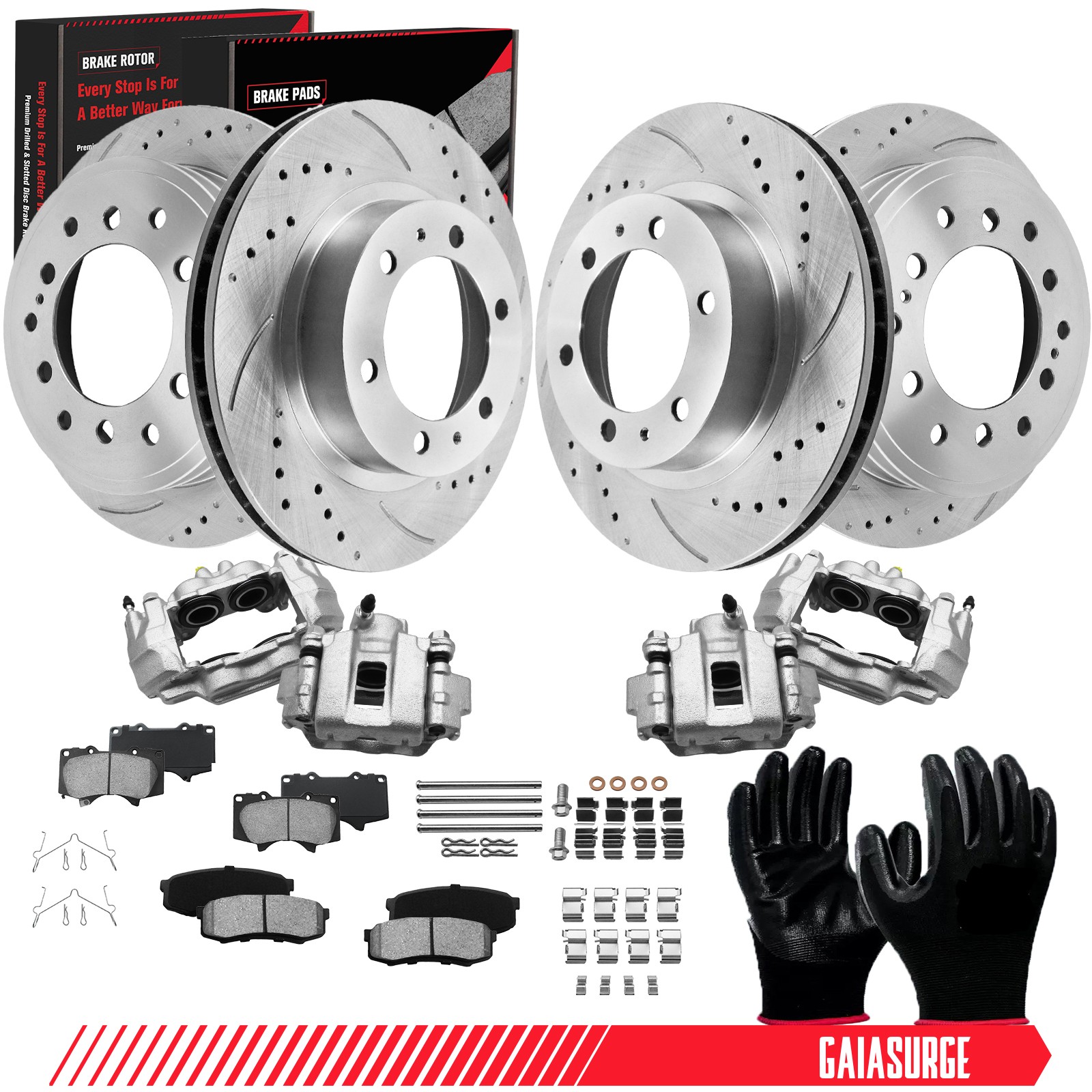 Front Rear Brake Rotors Ceramic Pads Caliper for 03-09 Toyota 4Runner FJ Cruiser