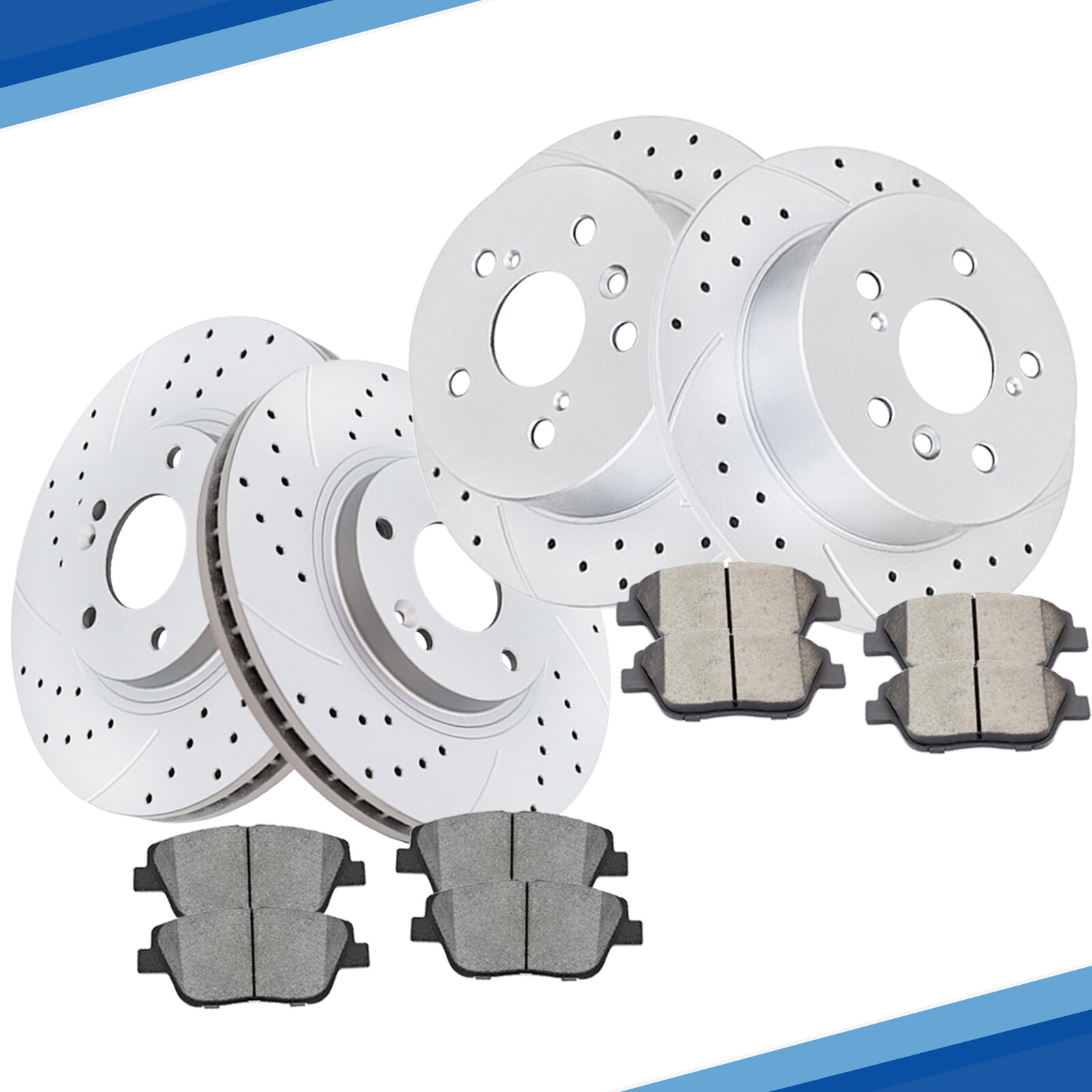 Front Rear Drilled Rotors Disc Ceramic Brake Pads for Kia Optima Hyundai Sonata