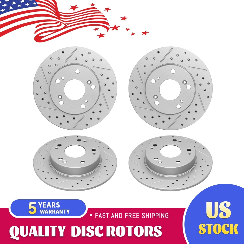 4PCS Front & Rear Drilled Slotted Brake Rotors For 2006 – 2011 Honda Civic