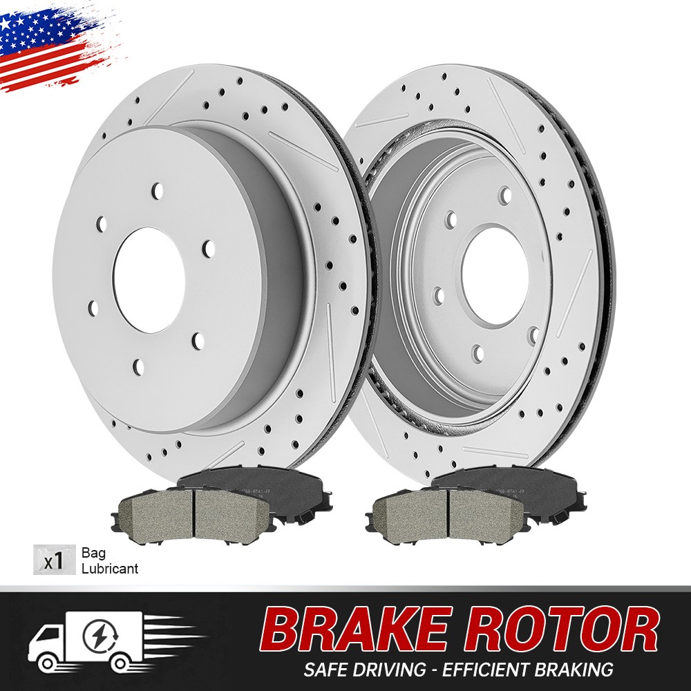 Rear Disc Brake Rotors And Ceramic Pads for 2017-2023 Nissan Titan 5.6L