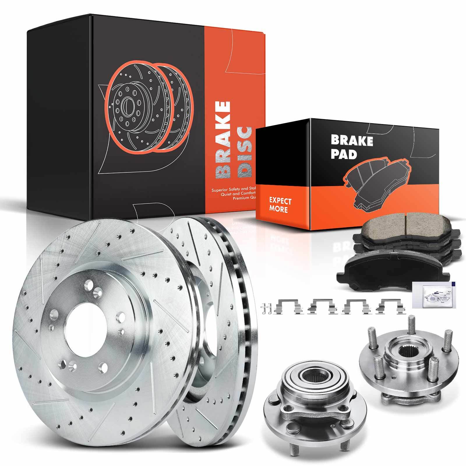 Drilled Rotor & Brake Pad + Wheel Hub Bearing for Mitsubishi Galant 04-09 Front