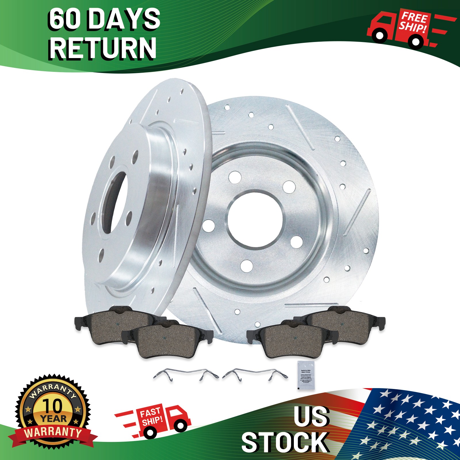 REAR Drilled and Slotted Rotors Ceramic Brake Pads for 2012 – 2018 Ford Focus
