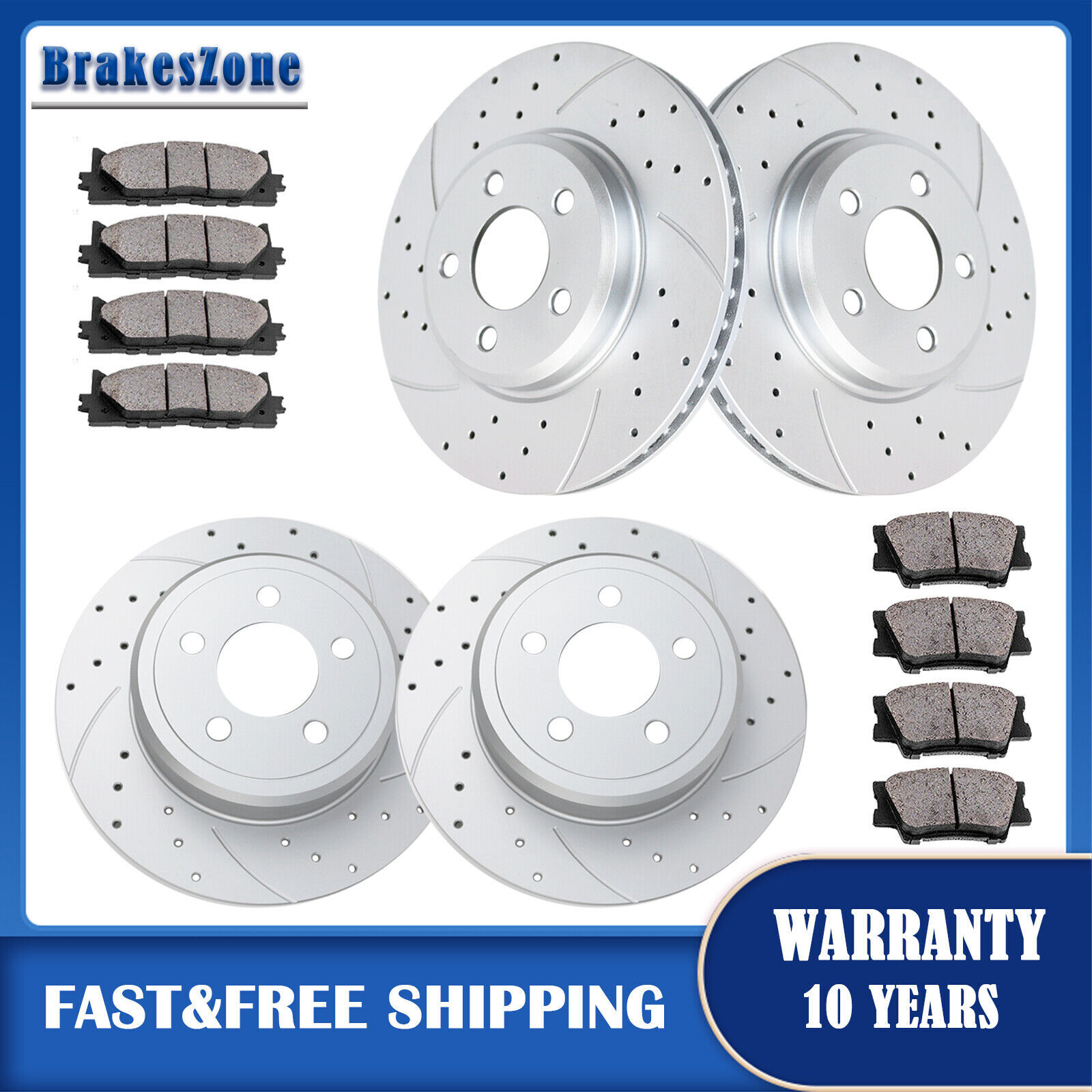 320mm Front & Rear Brake Rotors Pads fit for Chrysler 300 05-20 Drilled Slotted