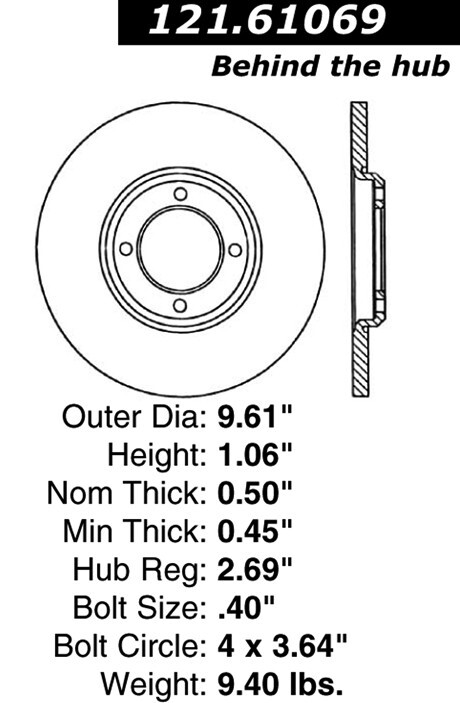 Centric Front Disc Brake Rotor for Stellar, Capri, Cortina (121.61069)