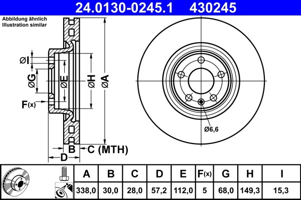 ATE 24.0130-0245.1 Brake Disc for Audi