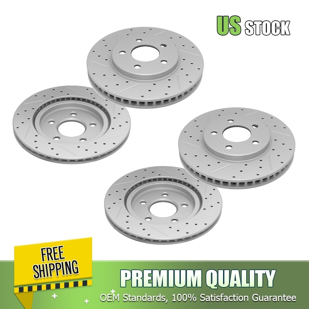 Front and Rear Drilled Slotted Brake Rotors for 2005-2010 Ford Mustang 4.0L V6