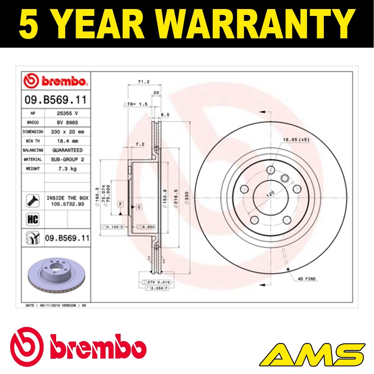 Fits BMW X3 X4 Toyota Prius 1.5 2.0 D 3.0 + Other Models Brake Discs Rear Brembo