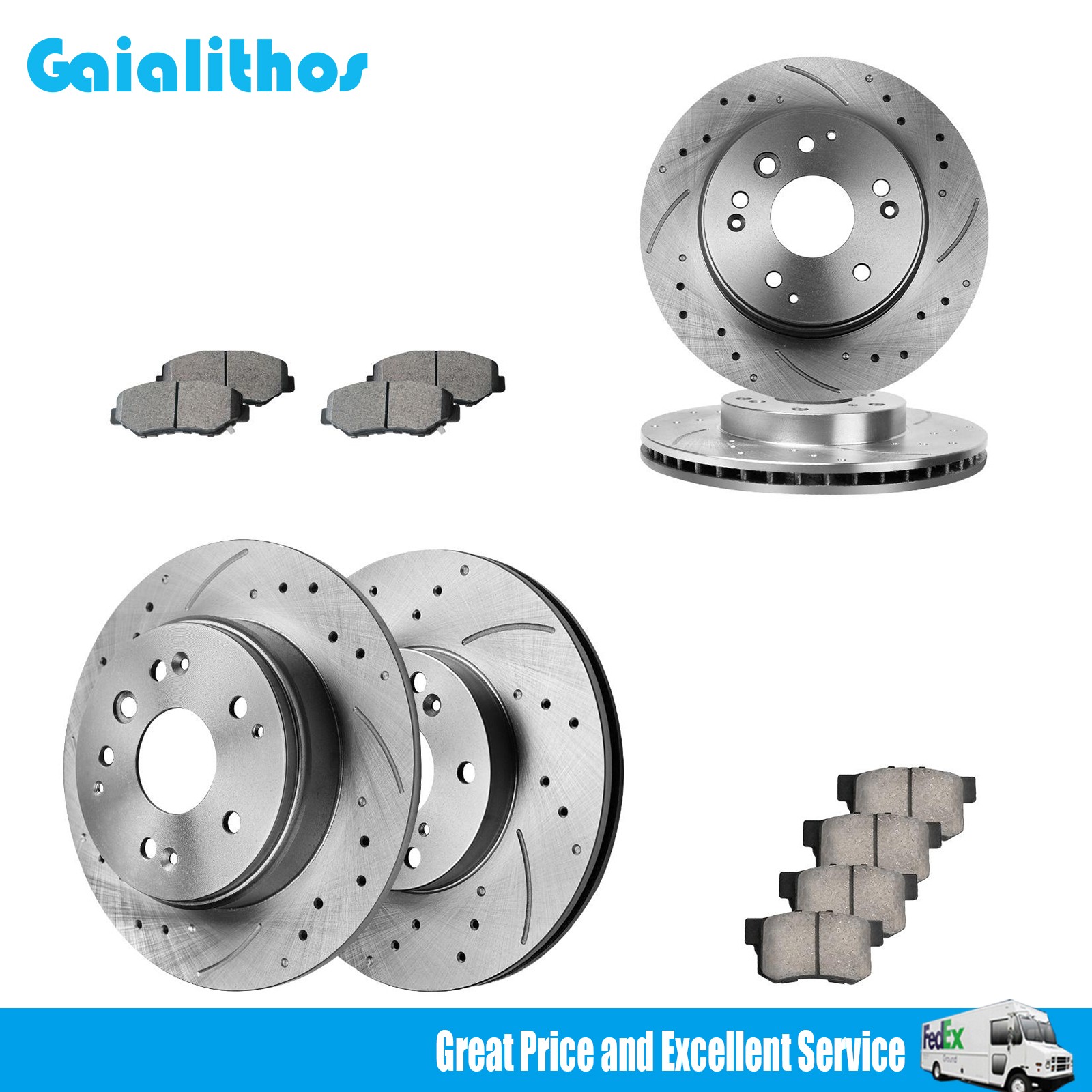 Front and Rear Disc Brake Rotors + Brake Pads for 2003 – 2010 2011 Honda Element