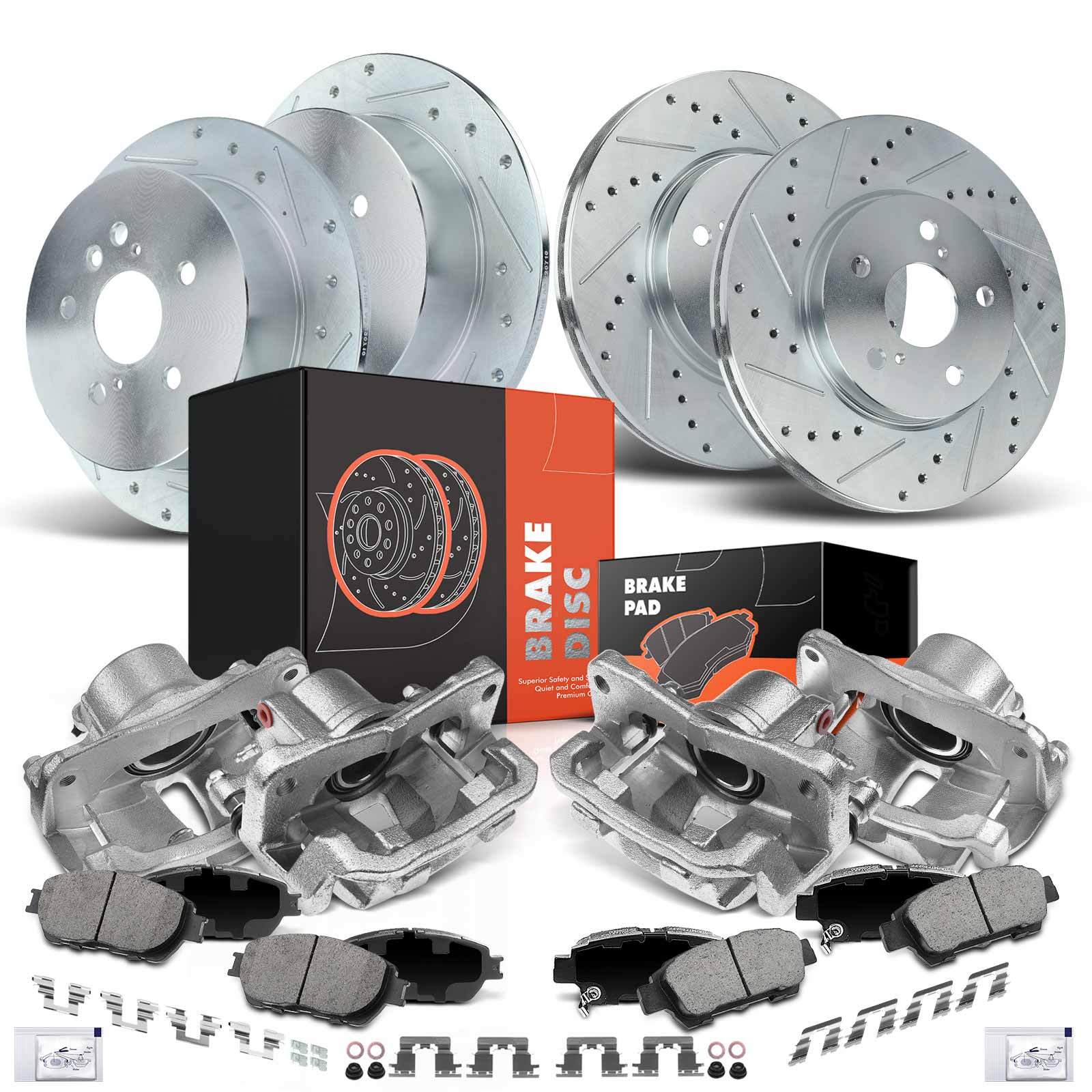 Front & Rear Drilled Brake Rotor & Pad + Brake Caliper for Toyota Sienna 04-10