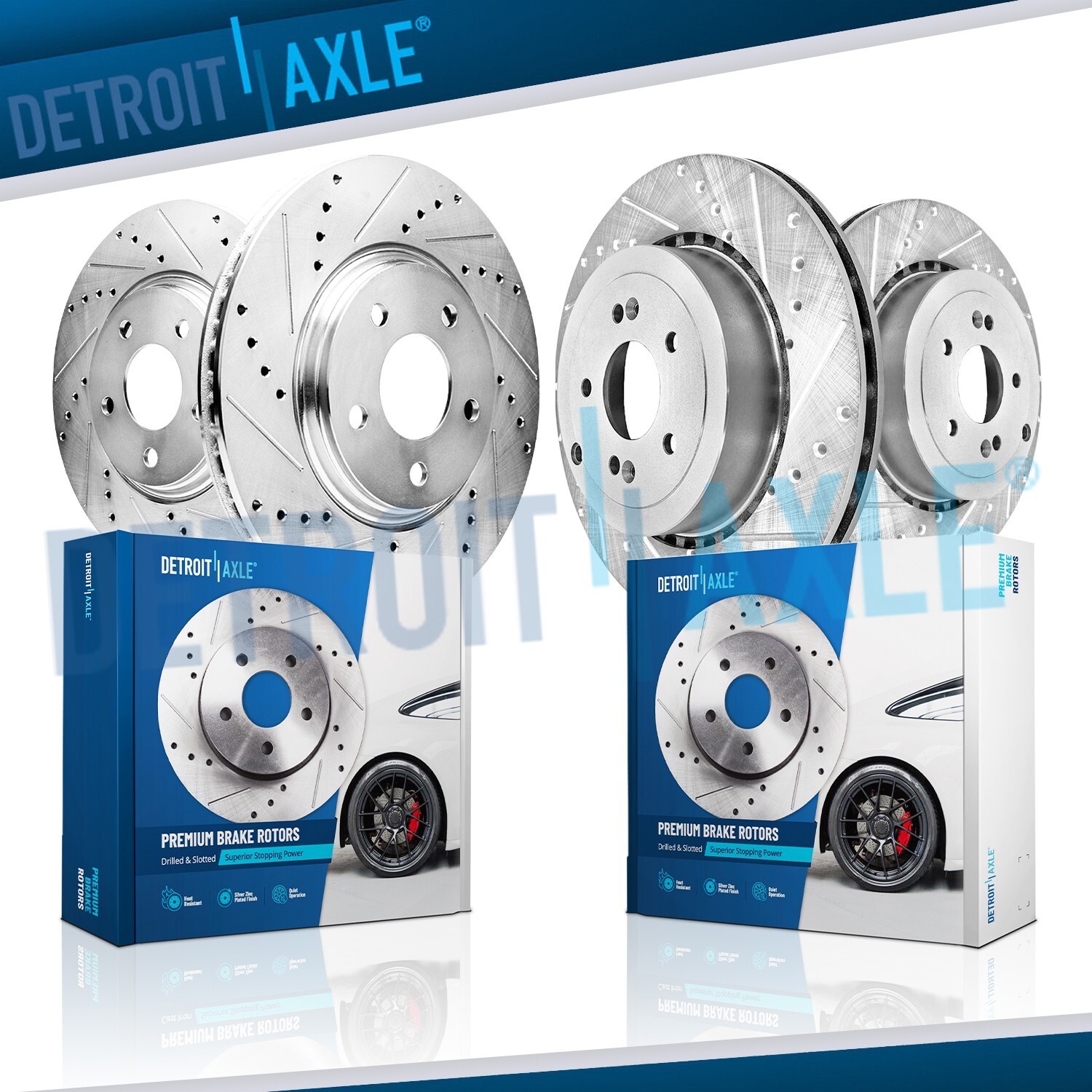 Front Rear Drilled Slotted Disc Brake Rotors Kit fit for Kia Stinger Genesis G70
