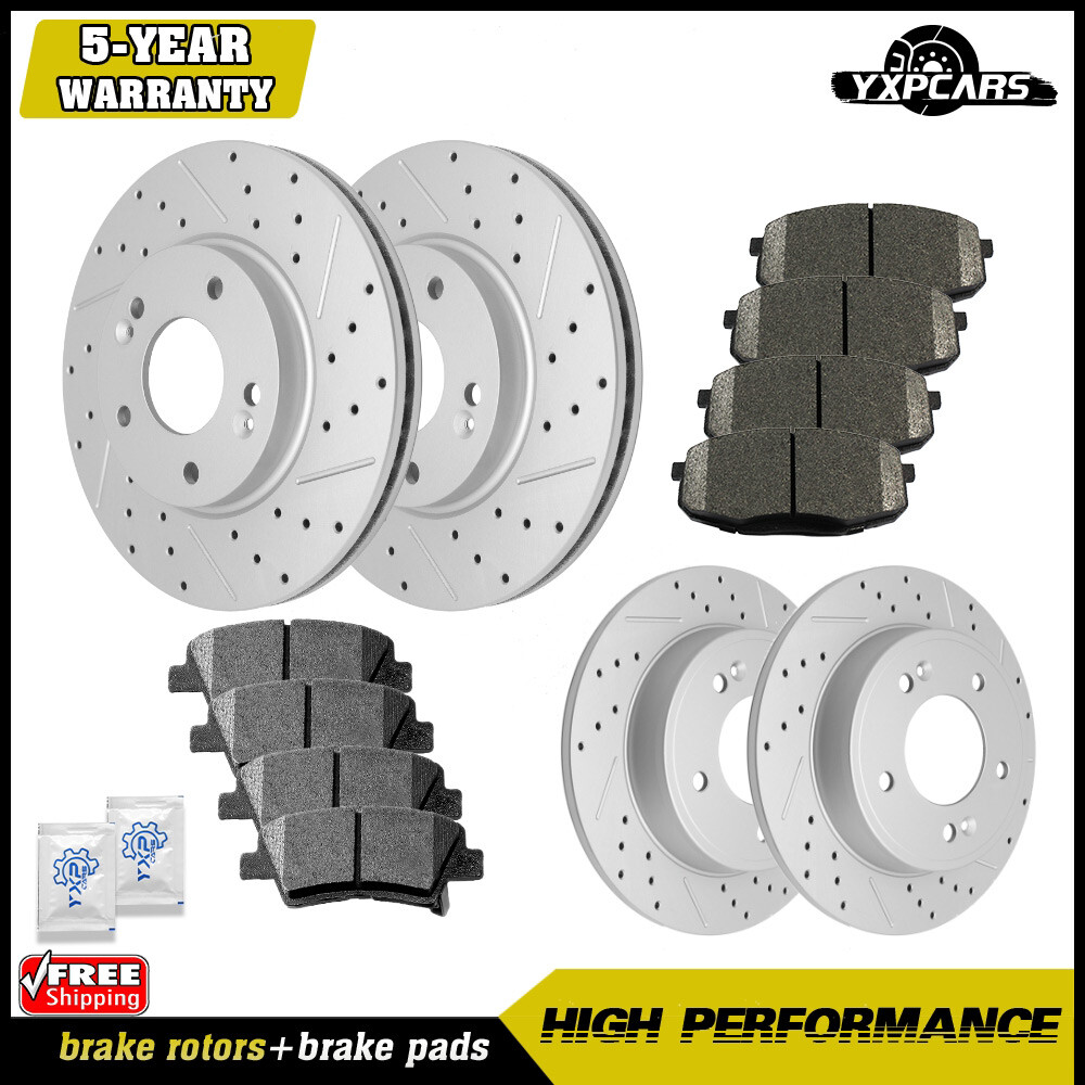 For 2014 – 2021 Kia Soul Front & Rear Drilled Brake Rotors + Ceramic Brake Pads