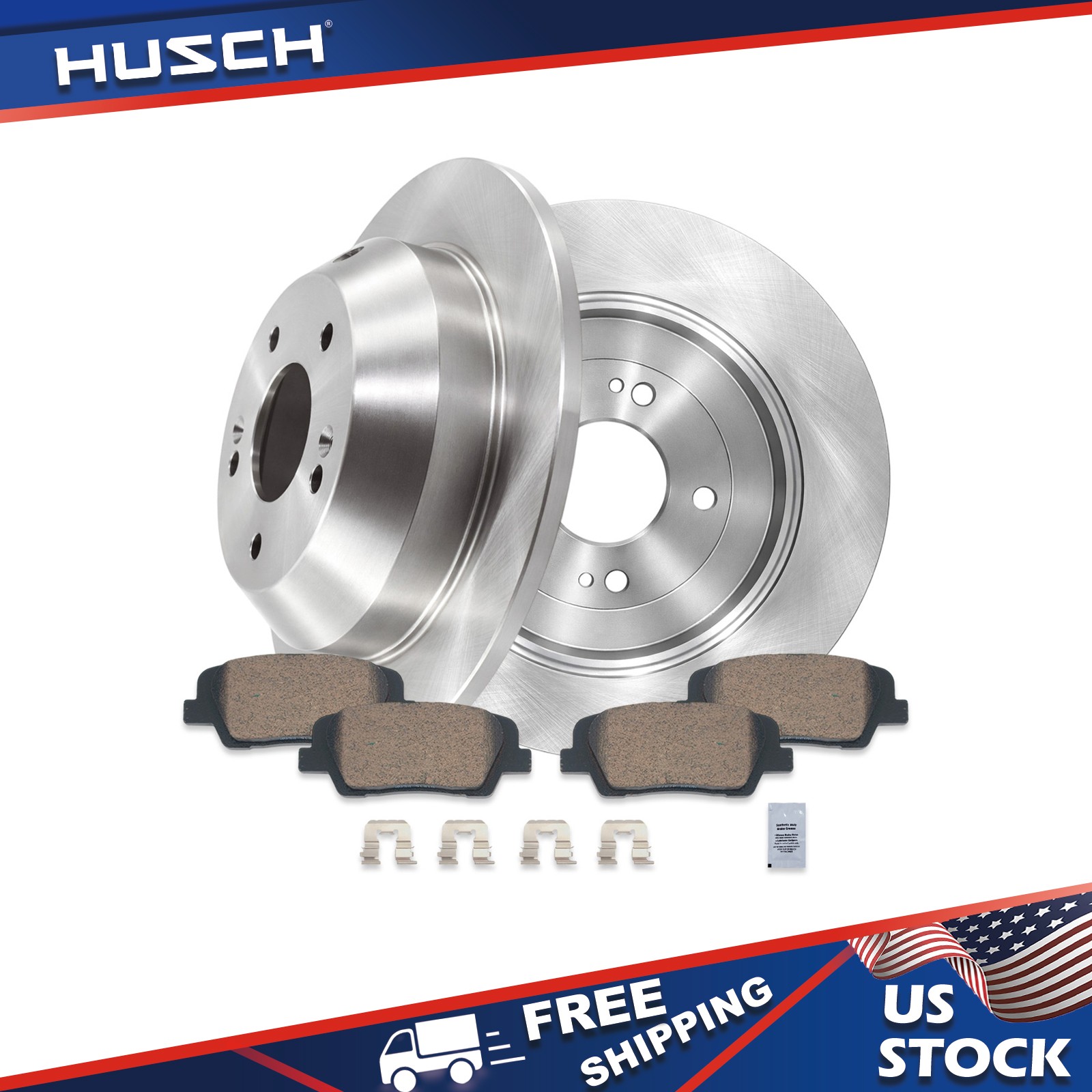 Rear Disc Rotors + Ceramic Brake Pads for 2015-2019 Kia Sorento