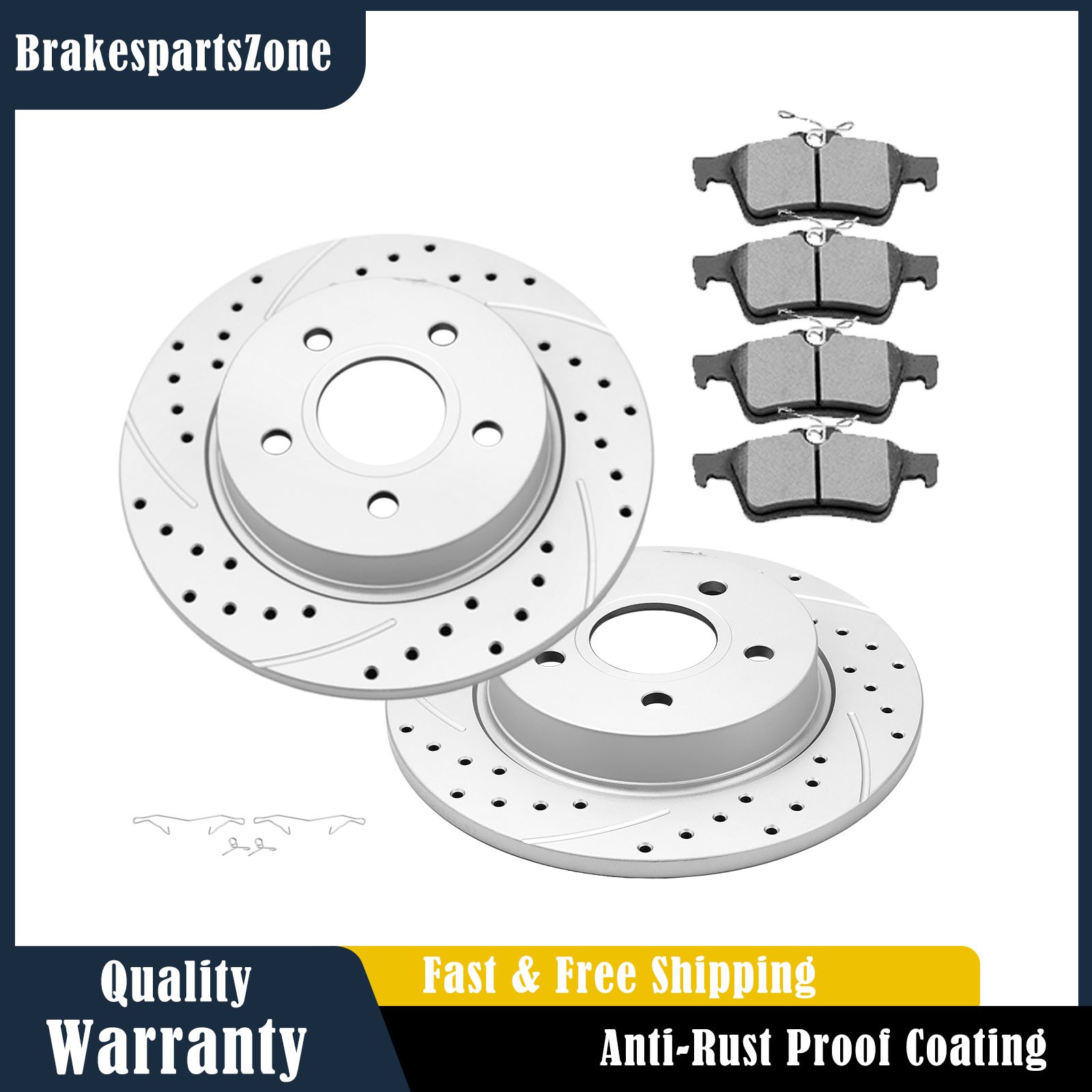 Rear Drilled Slotted Brake Rotors and Pads Fit for Ford Focus 2012-2017 272mm