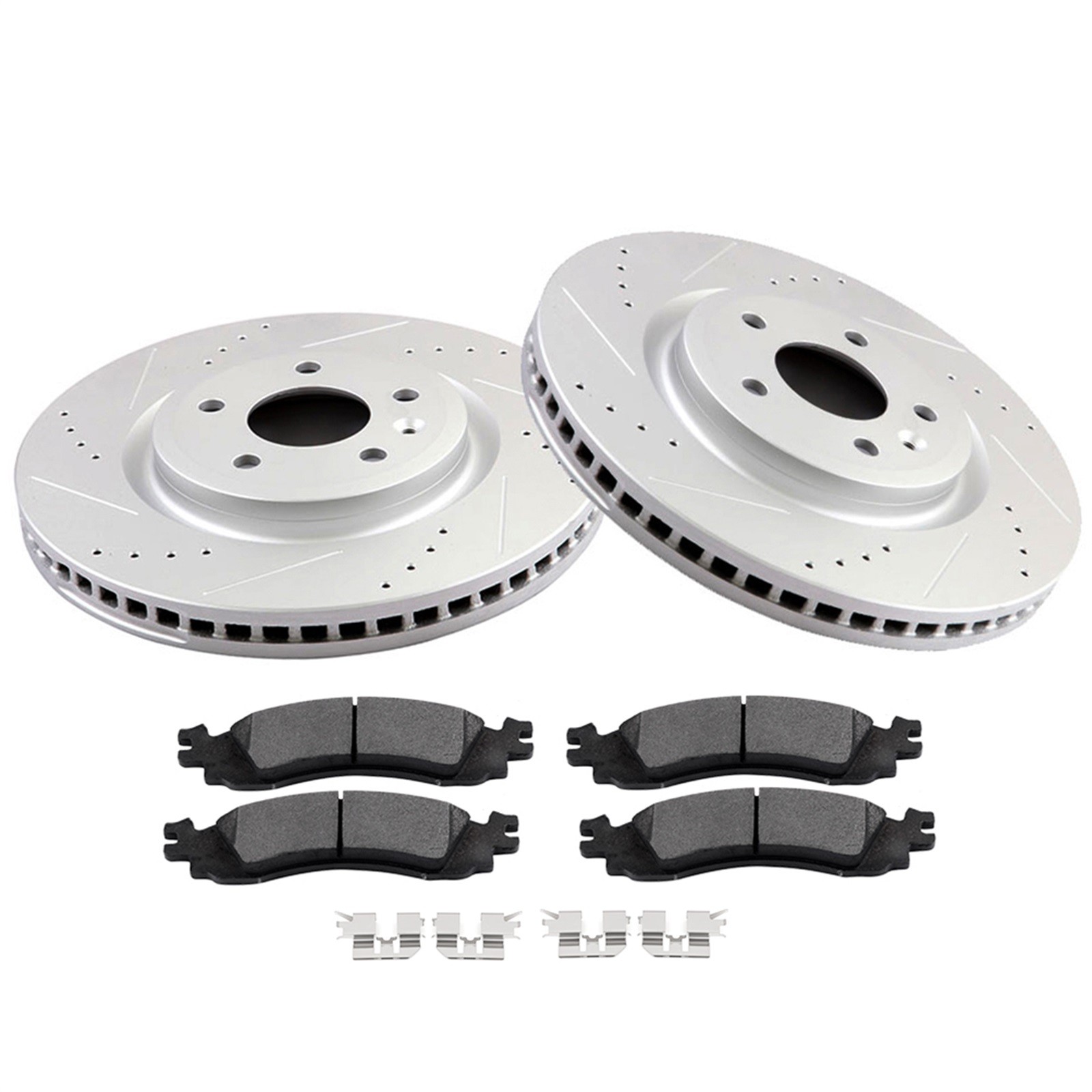 Front Brake Rotors And Metallic Pads For 2010-2012 Ford Taurus Drilled,Slotted