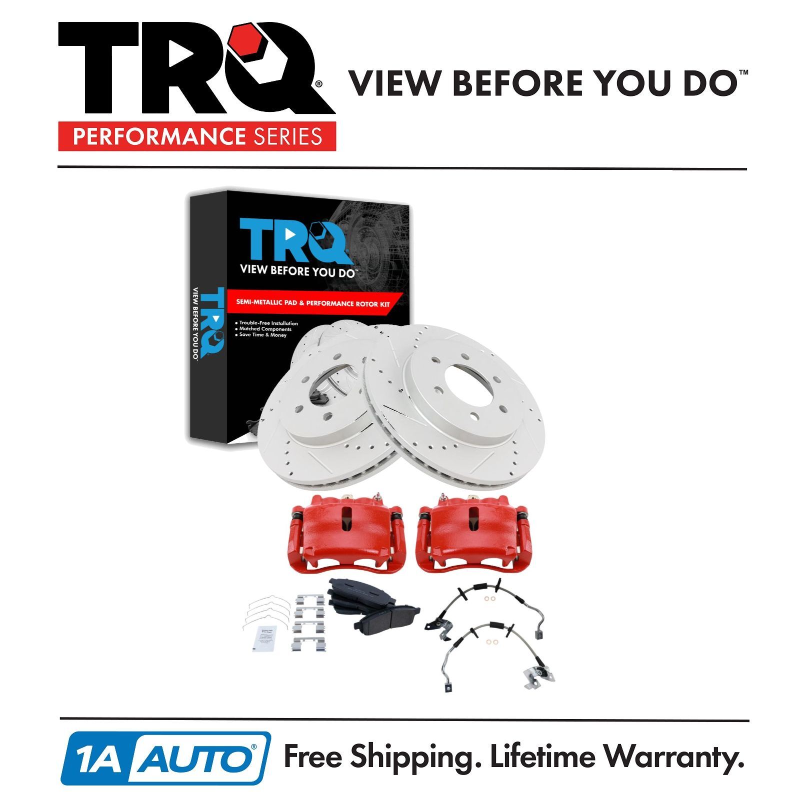 TRQ Front Brake Pad & Rotor Kit Semi-Metallic G-Coated Front Fits Ford Lincoln