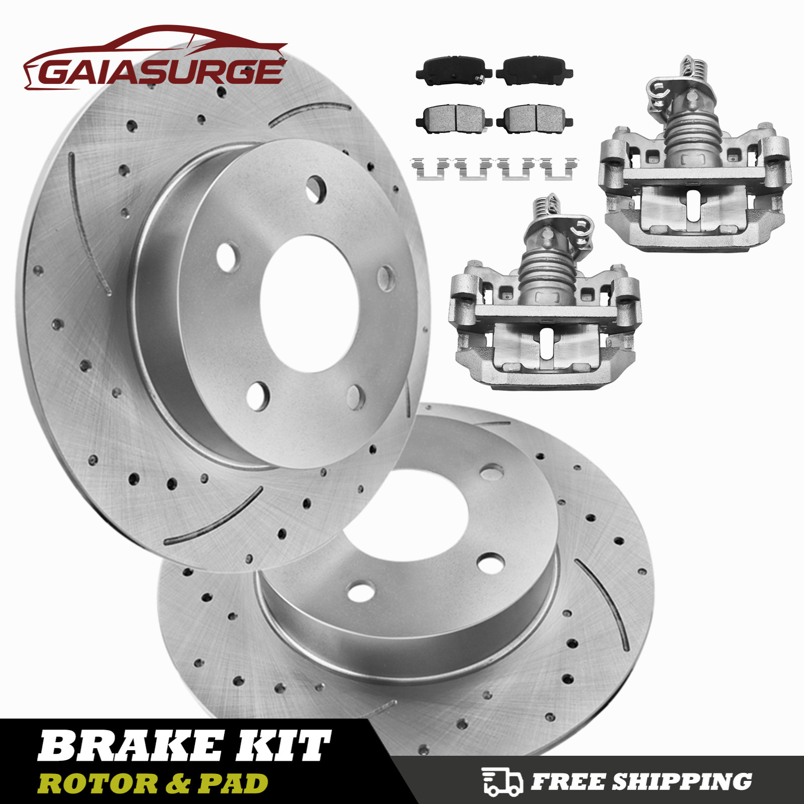 Rear Disc Rotors & Brake Pads + Calipers for Buick Allure 05-08 Chevrolet Impala